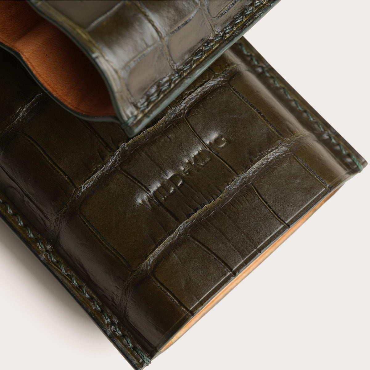 Olive Crocodile Leather Cigar Case