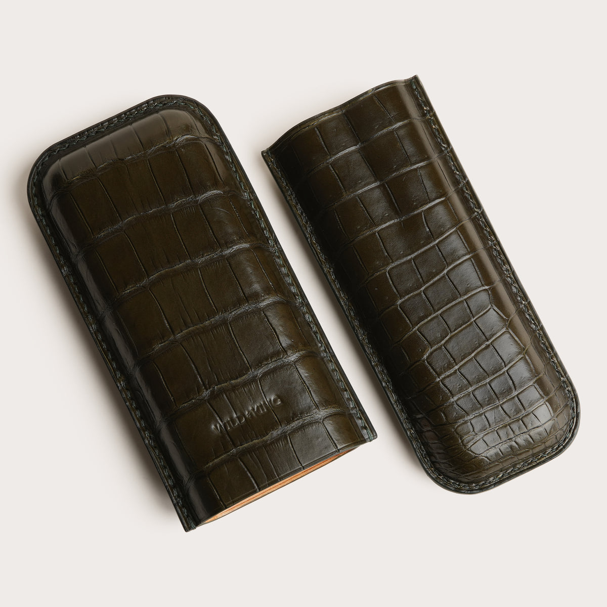 Olive Crocodile Leather Cigar Case