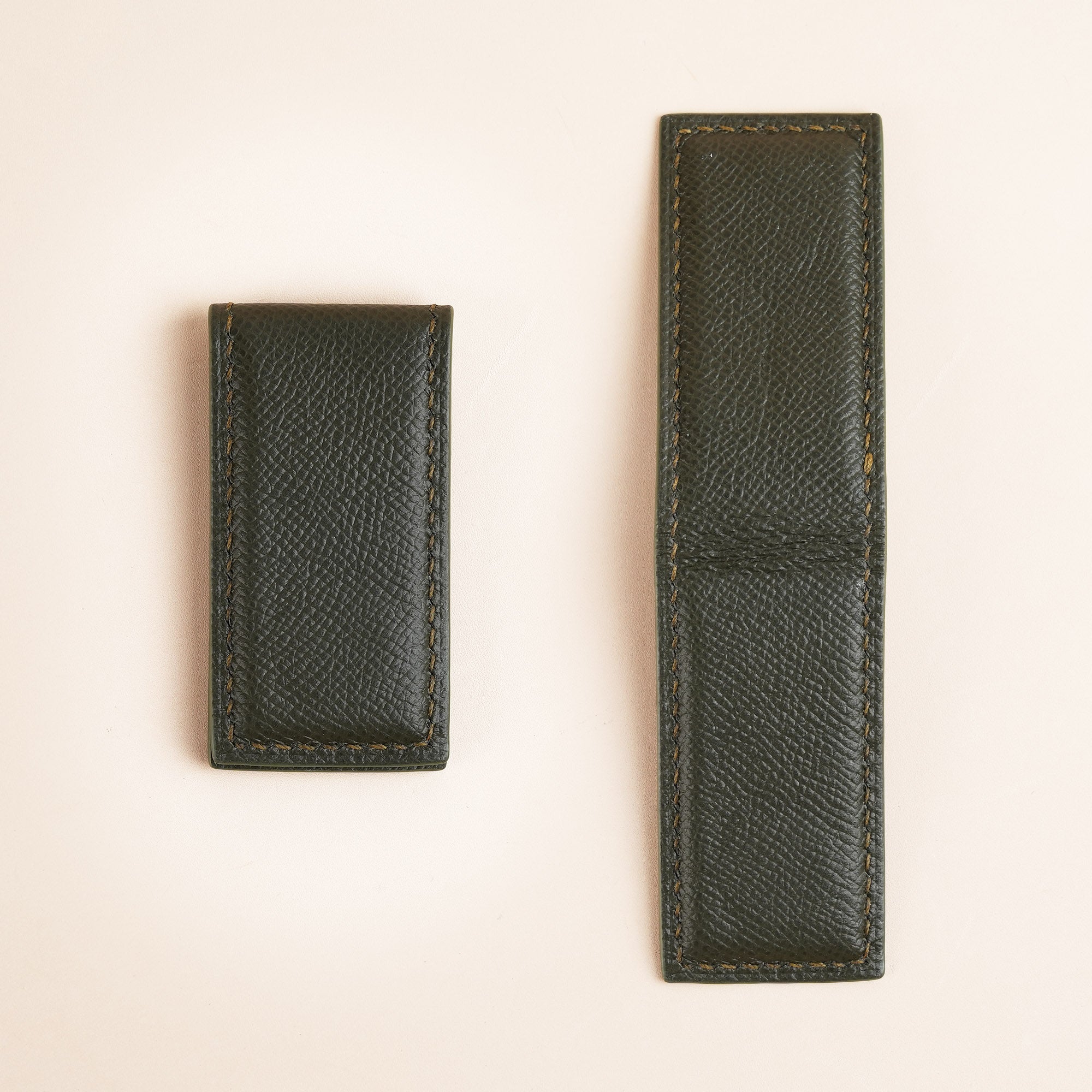 Olive Epsom Leather Money Clip - Square Shape