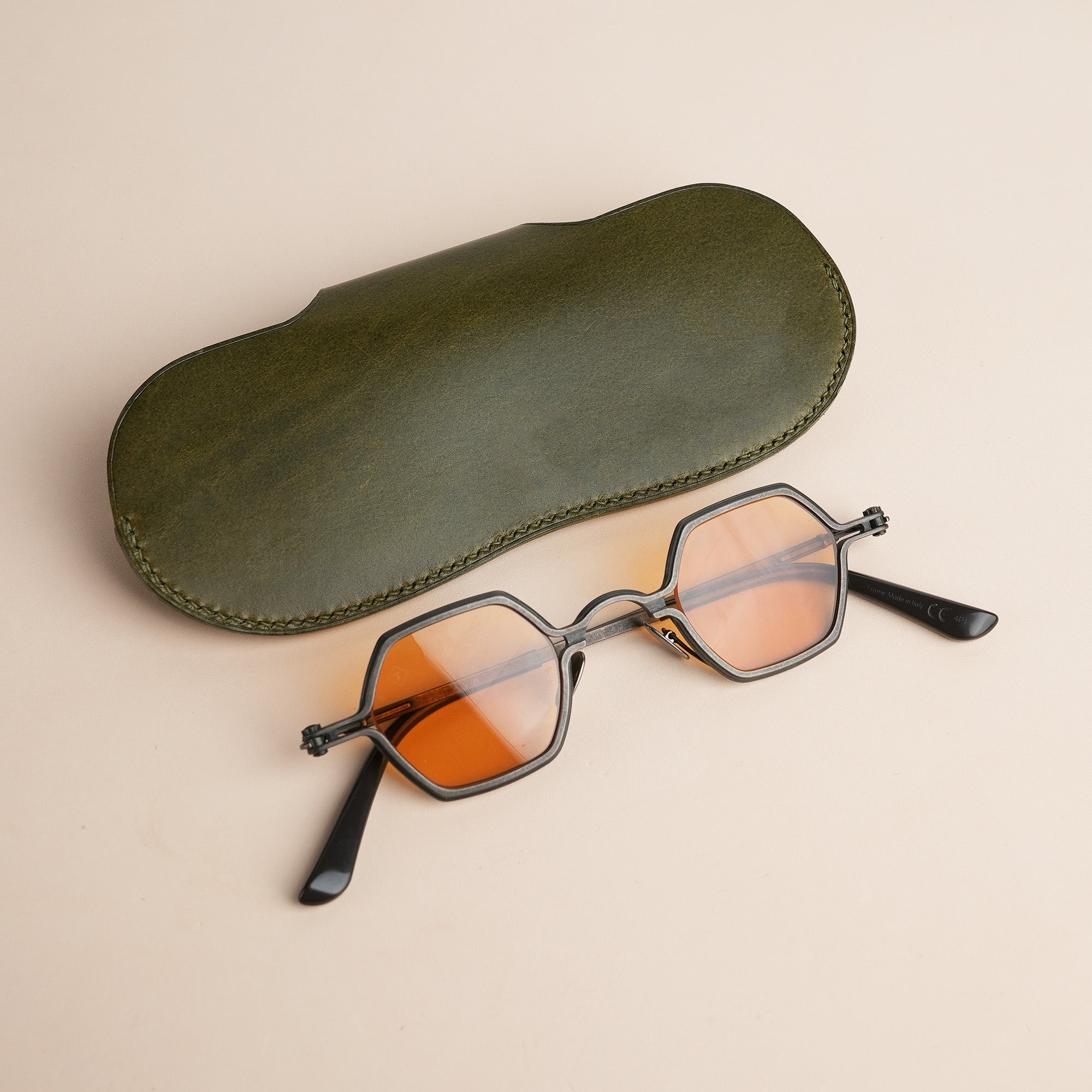 Olive Buttero Leather Glasses Case