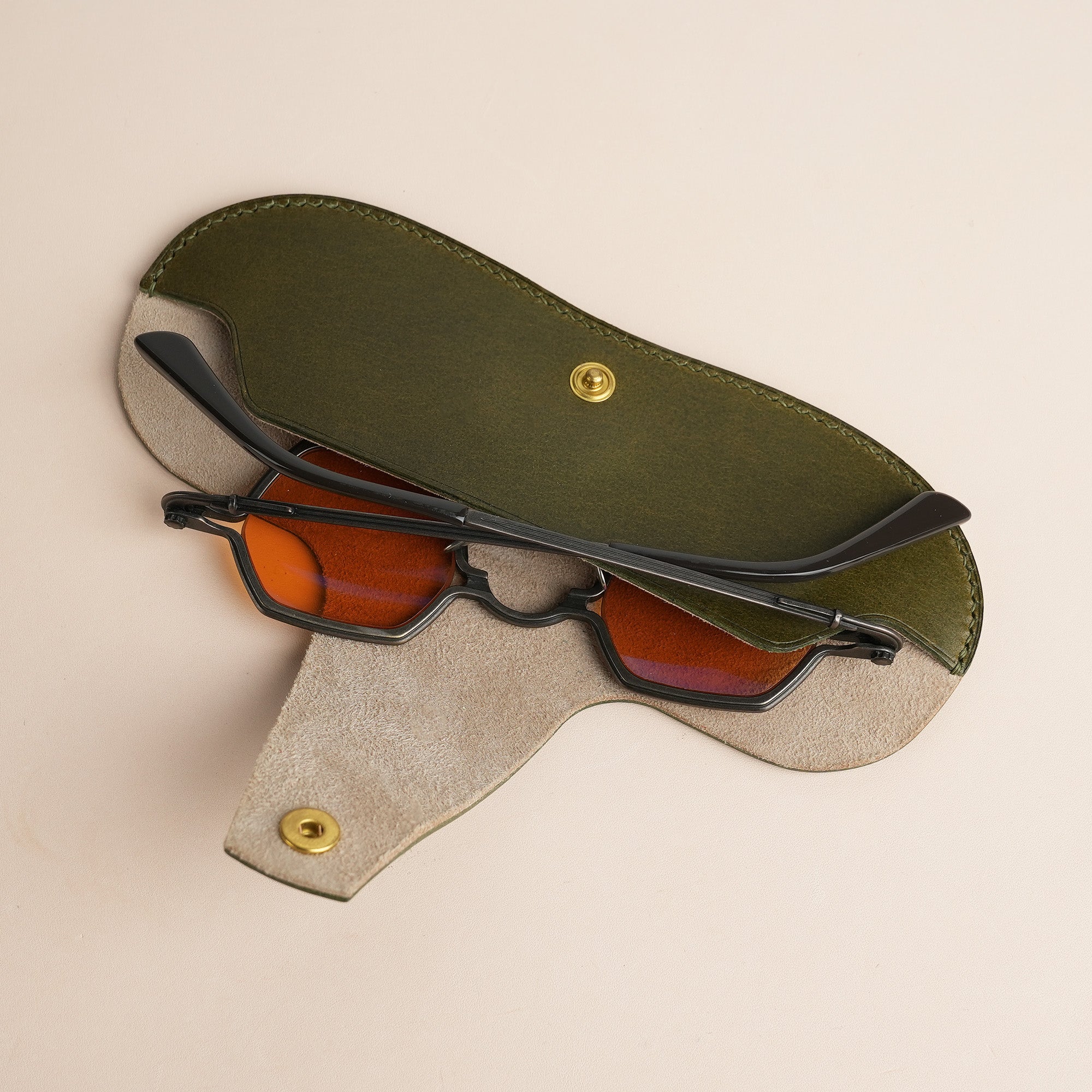Olive Buttero Leather Glasses Case
