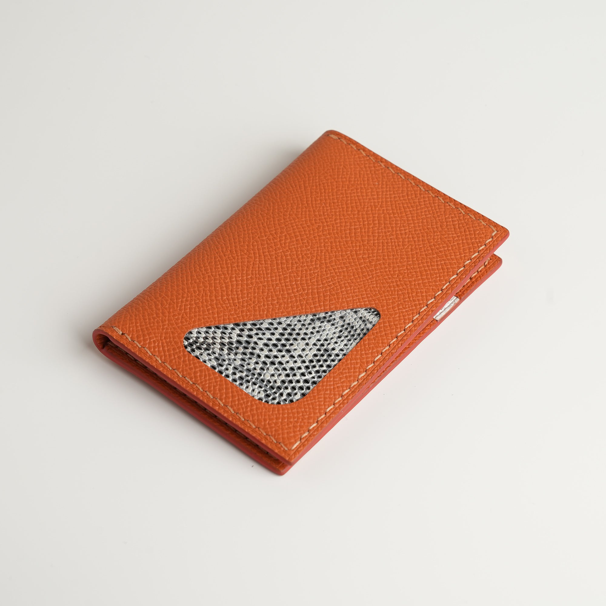 Orange Epsom mix Lizard Leather Bifold Wallet - Natural Pattern