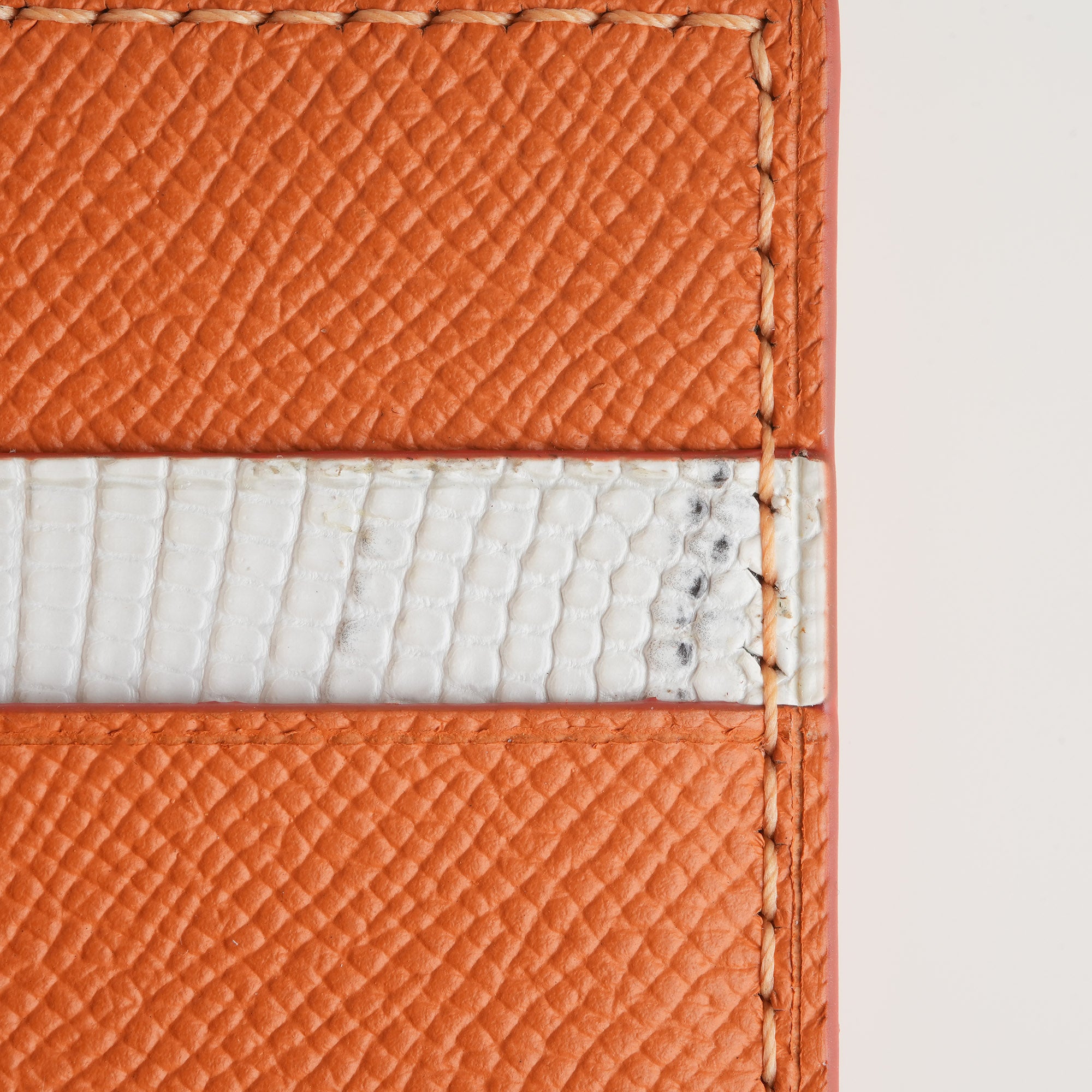 Orange Epsom mix Lizard Leather Bifold Wallet - Natural Pattern