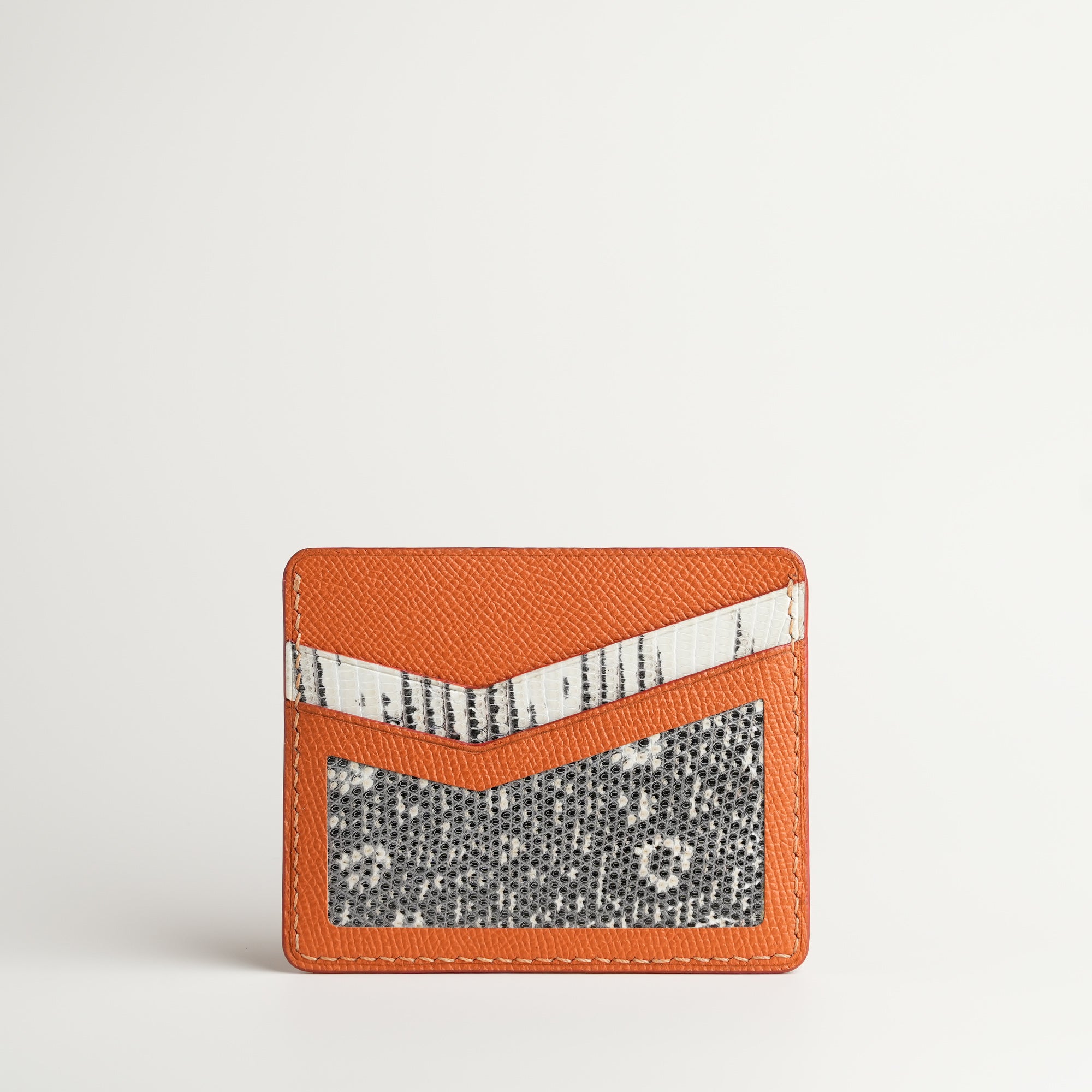 Orange Epsom mix Lizard Leather Card Holder - Natural Pattern