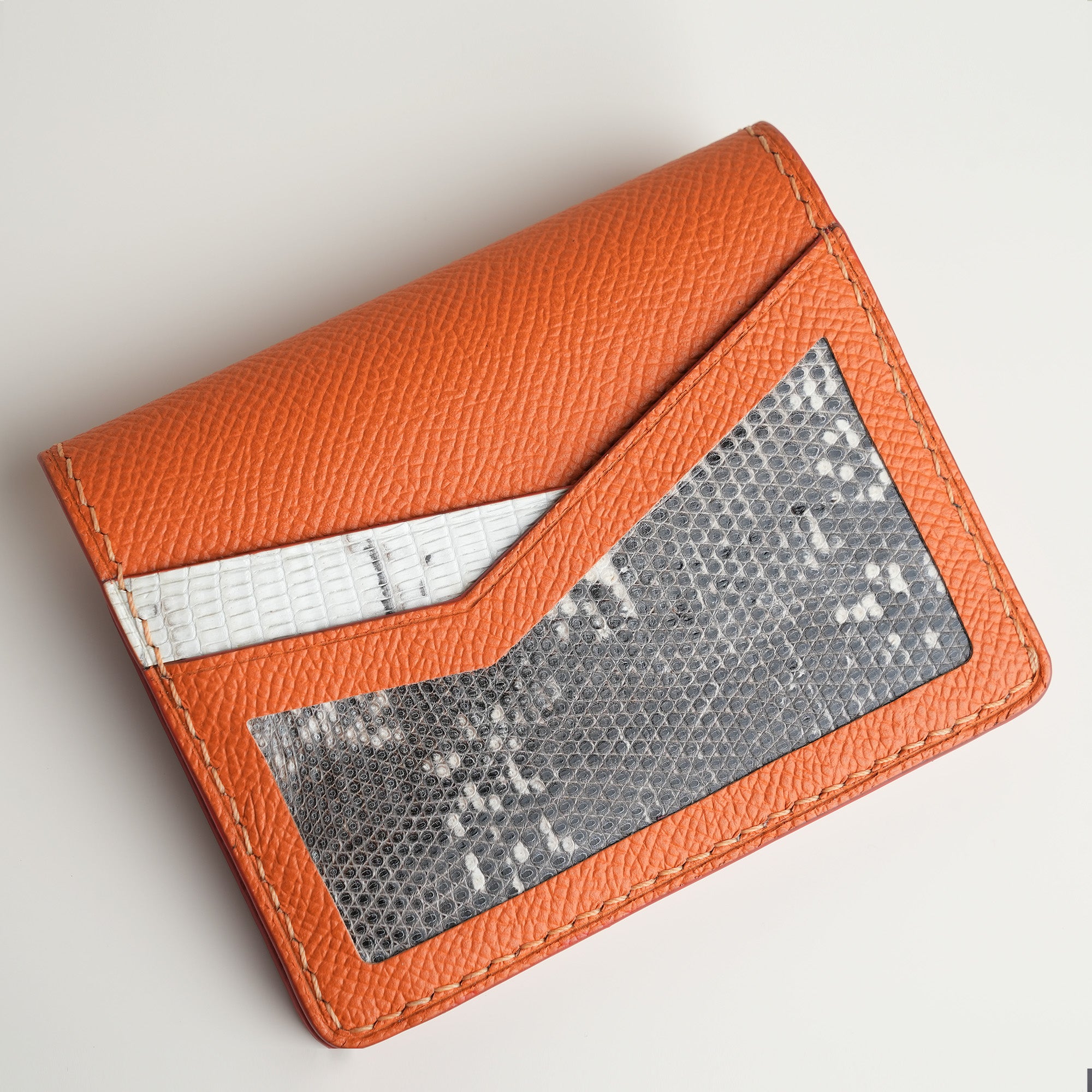 Orange Epsom mix Lizard Leather Dualfold Wallet - Natural Pattern