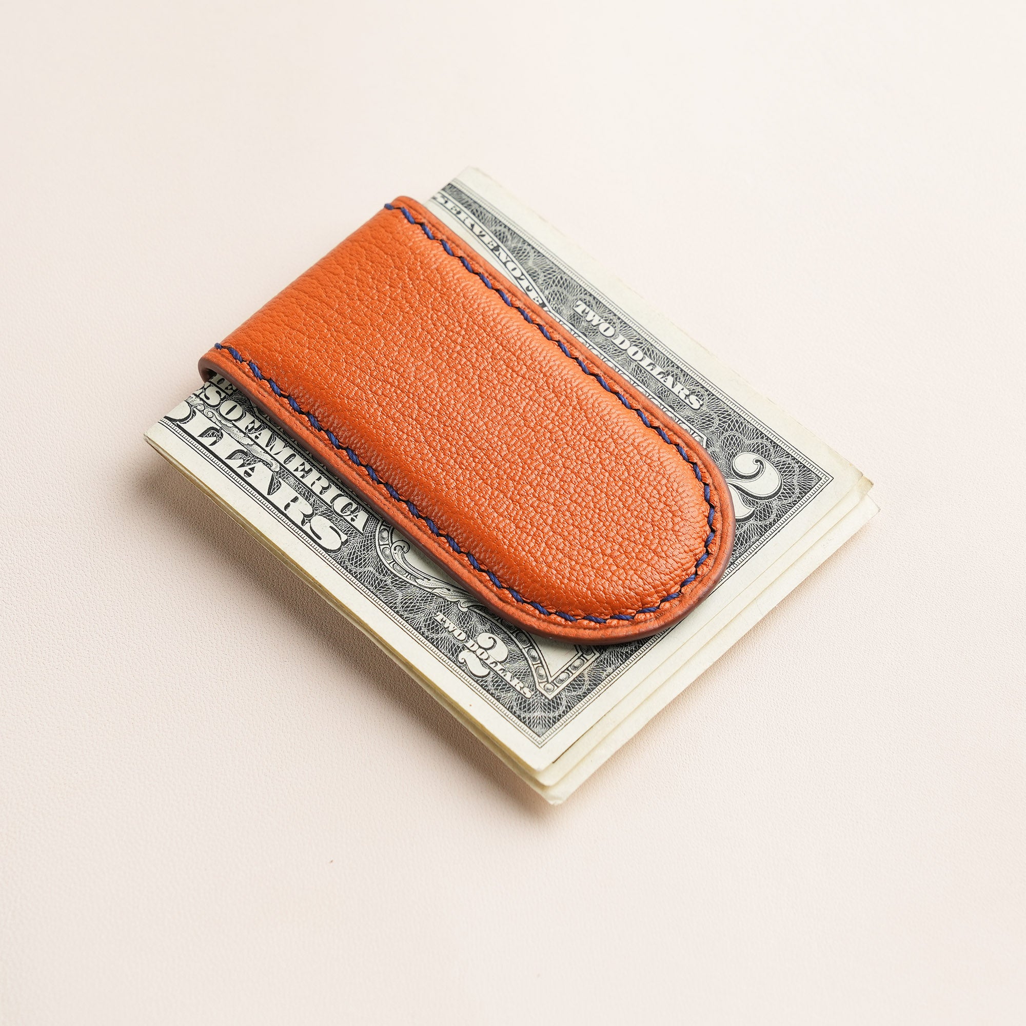 Orange Alran Chevre Sully Leather Money Clip - Rounded Shape