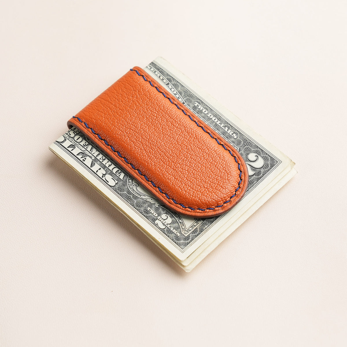 Orange Alran Leather Money Clip - Rounded Shape | Wild & King