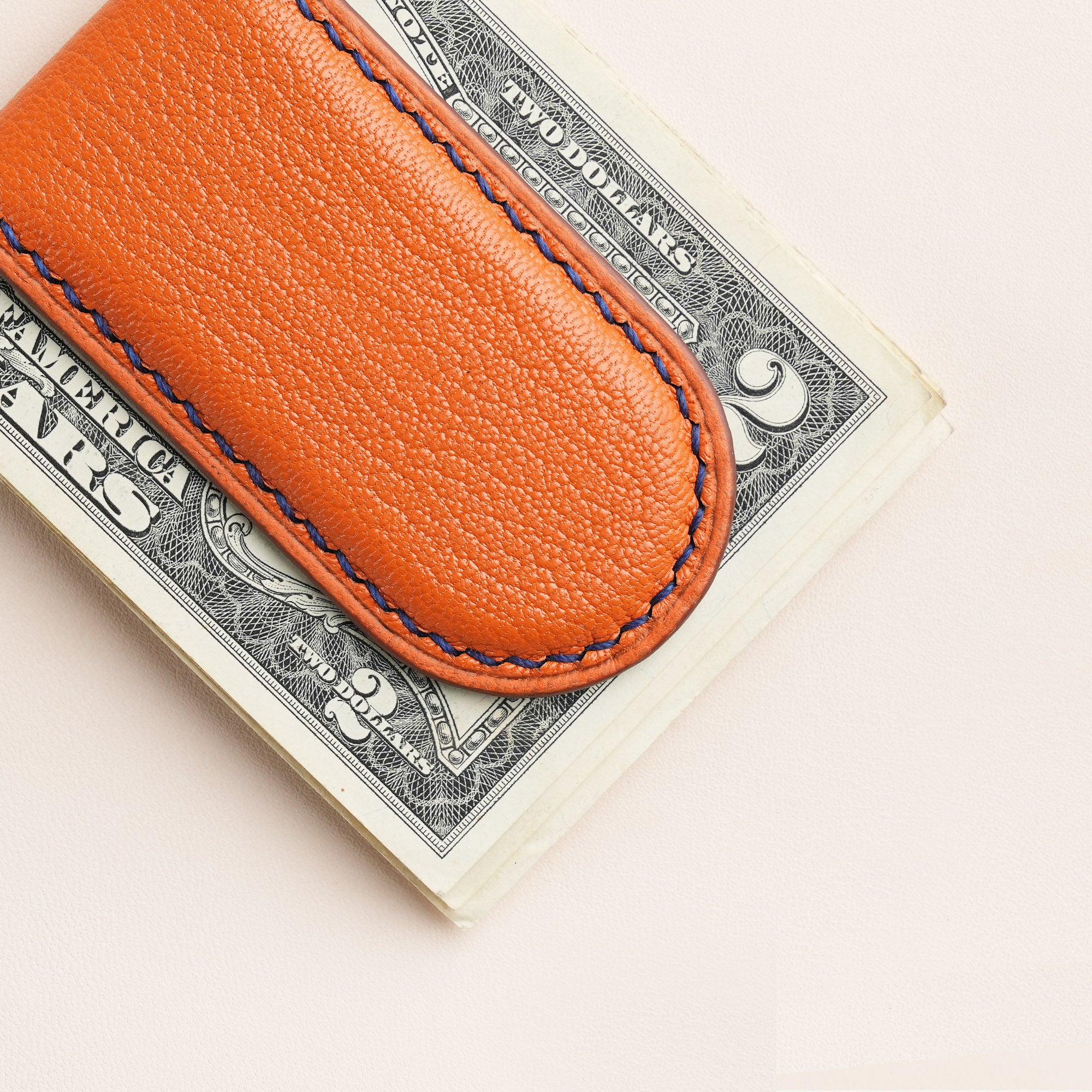 Orange Alran Chevre Sully Leather Money Clip - Rounded Shape