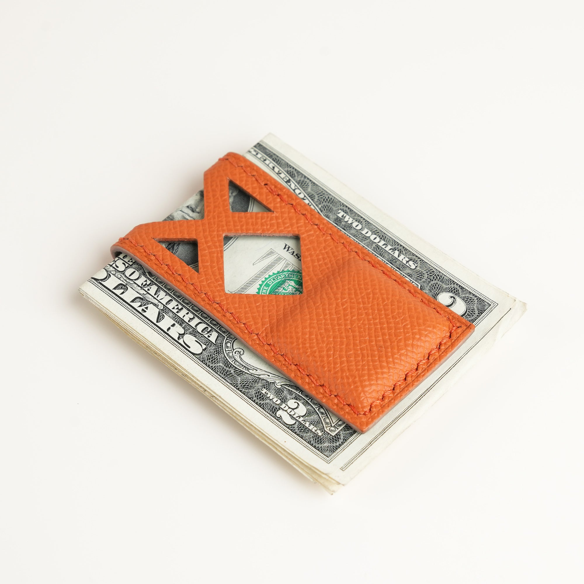 Orange Geometric Epsom Leather Money Clip - Square Shape