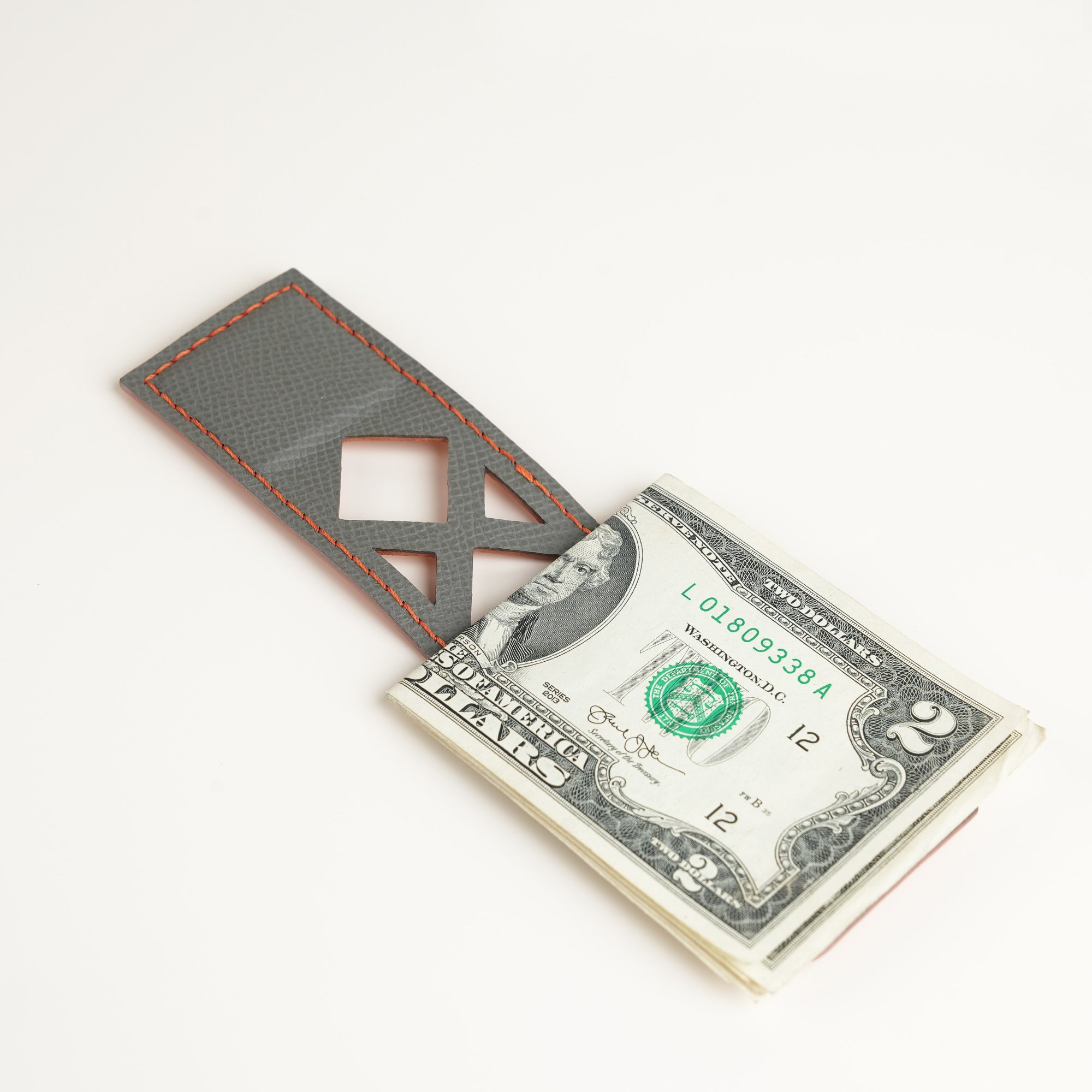 Orange Geometric Epsom Leather Money Clip - Square Shape