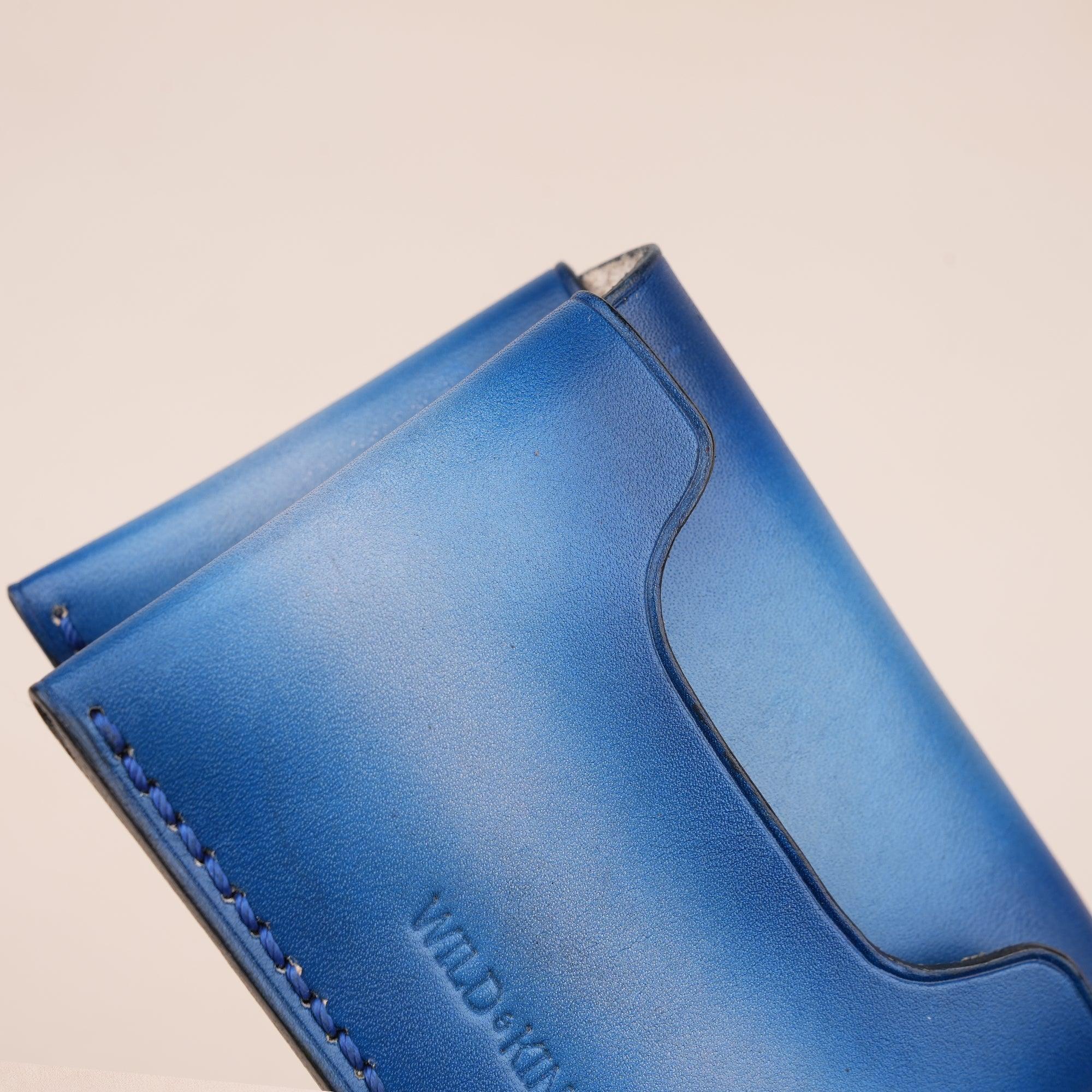 Patina Blue Leather Bifold Card Wallet - WildandKing