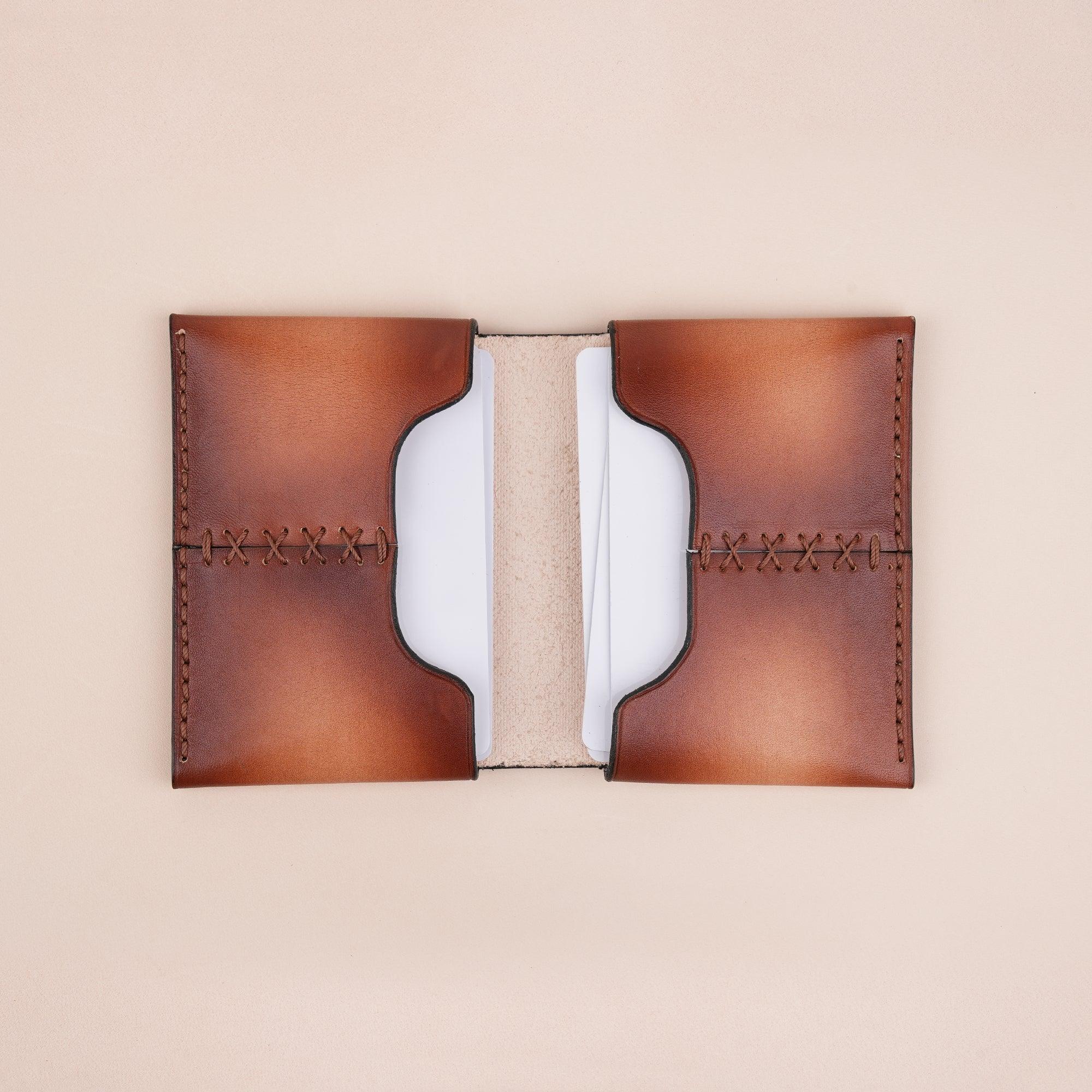 Patina Brown Leather Bifold Card Wallet - WildandKing