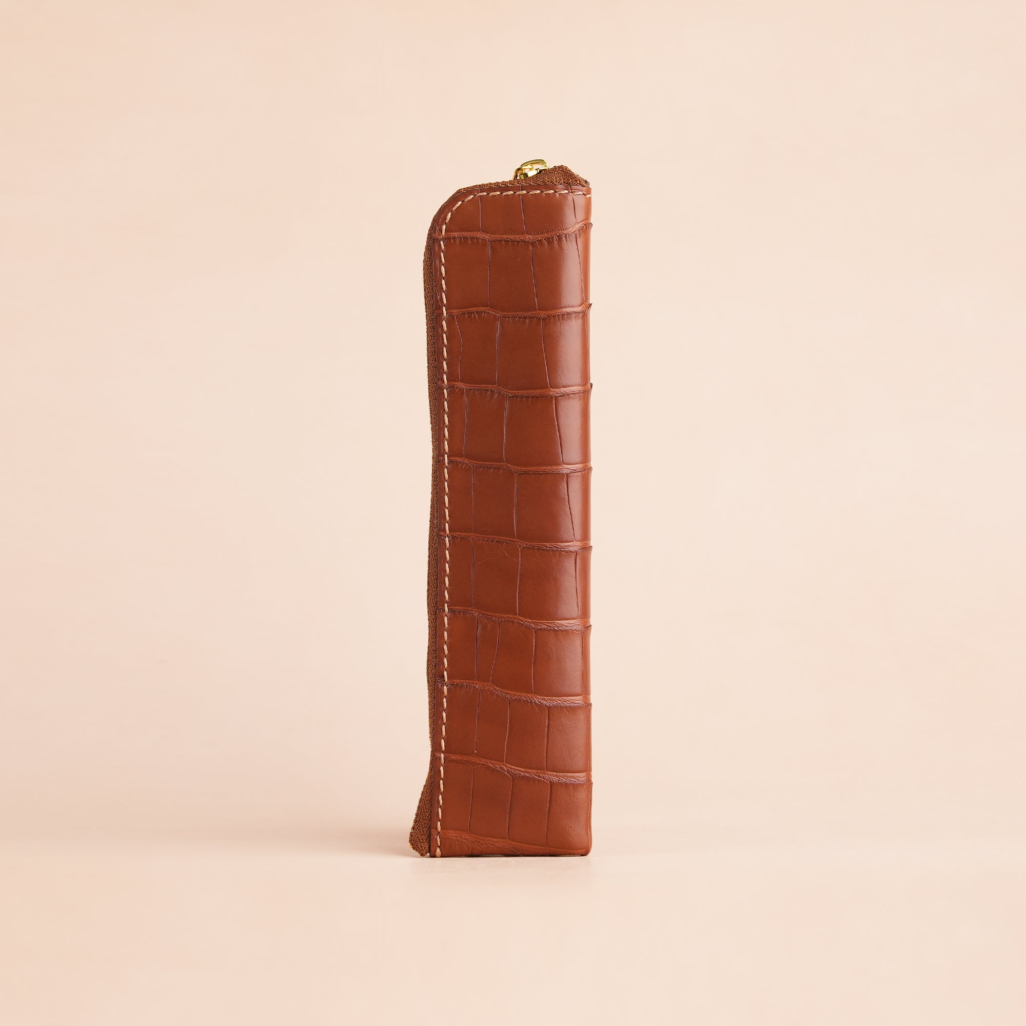 Light Brown Alligator Leather Pencil Case