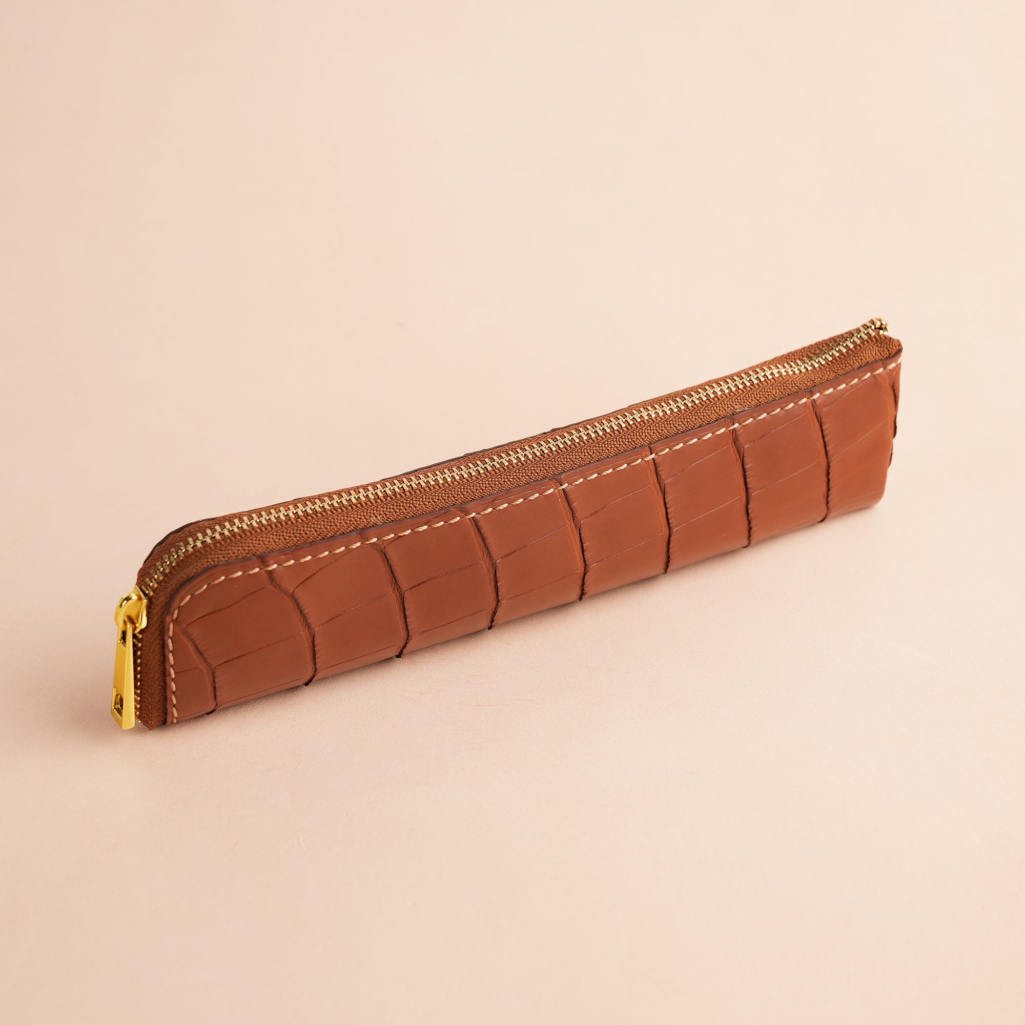 Light Brown Alligator Leather Pencil Case