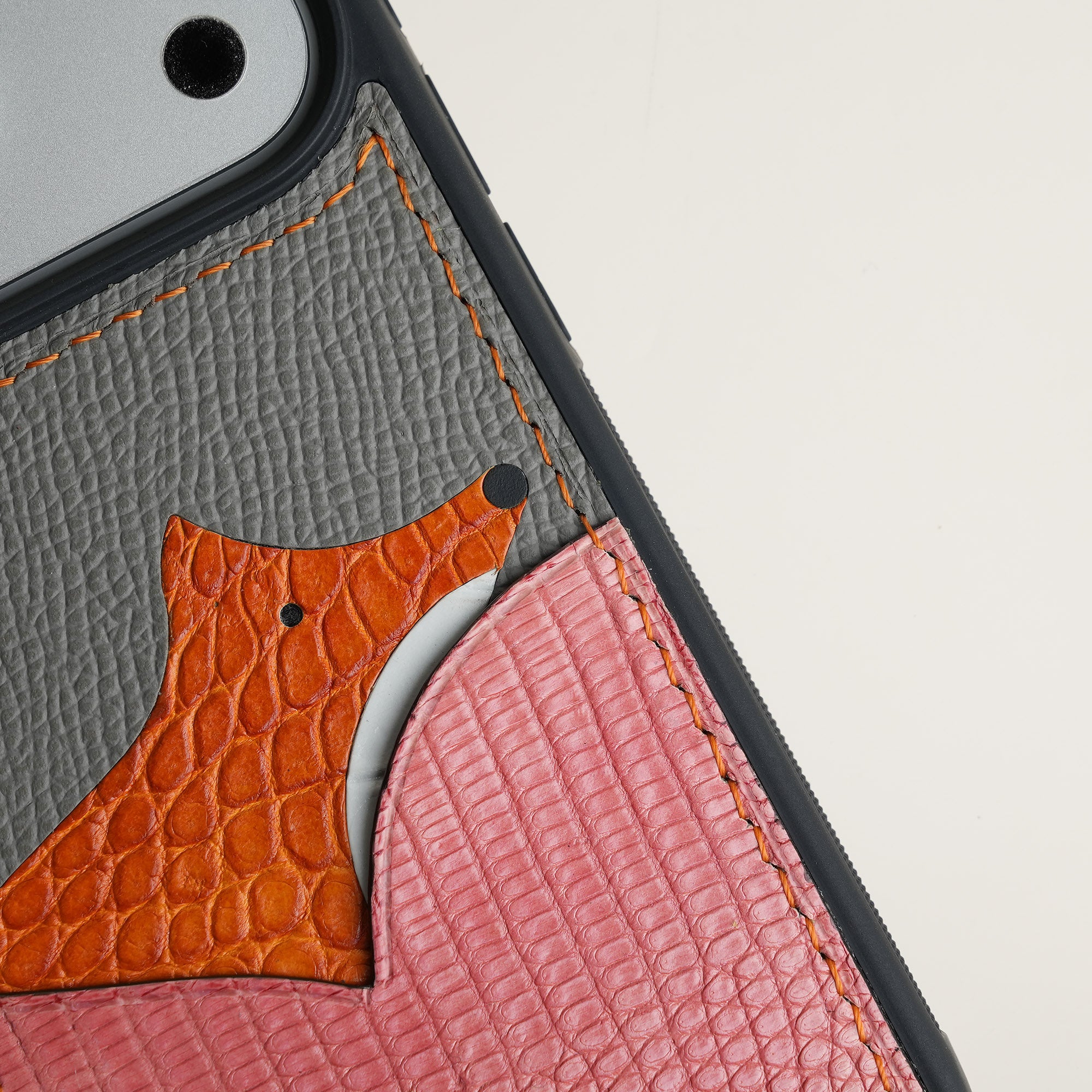 Pink Lizard Leather Iphone Case with Card Holder - Fox Design