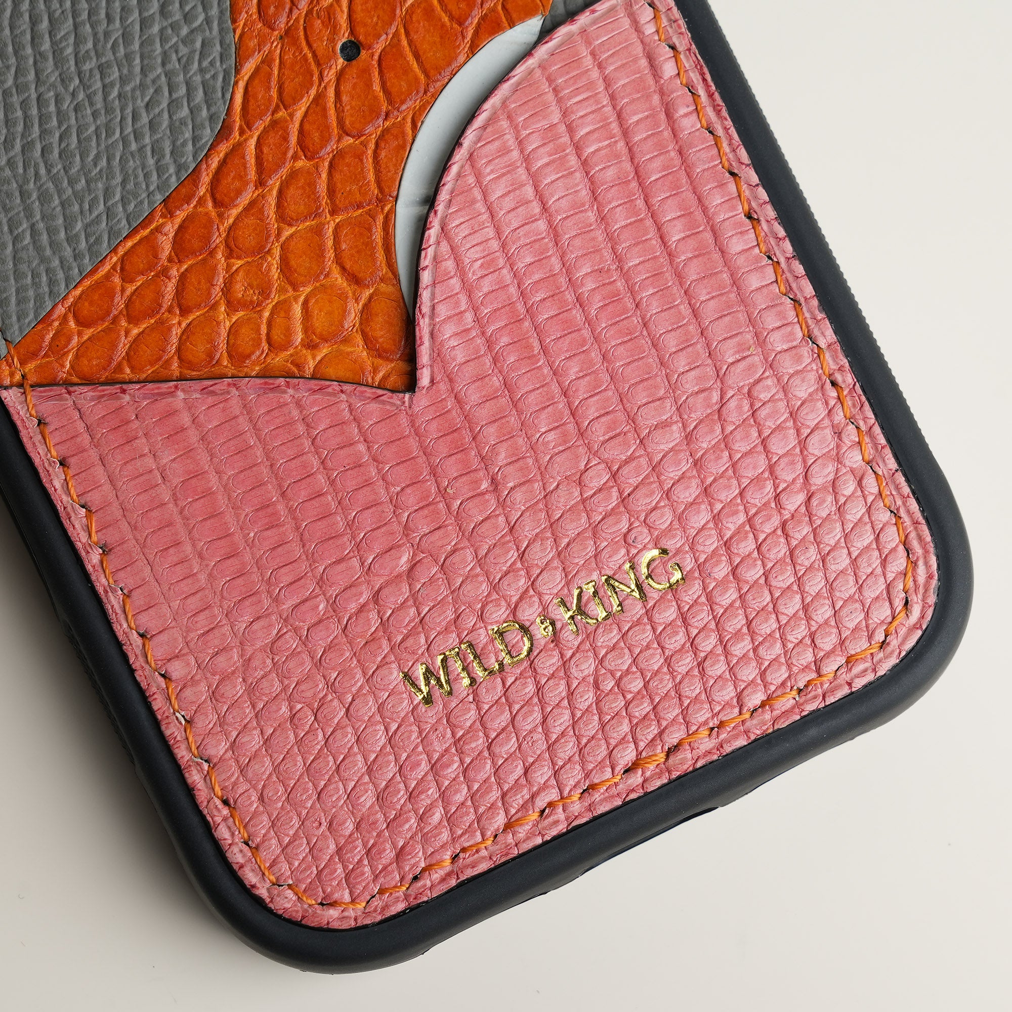 Pink Lizard Leather Iphone Case with Card Holder - Fox Design