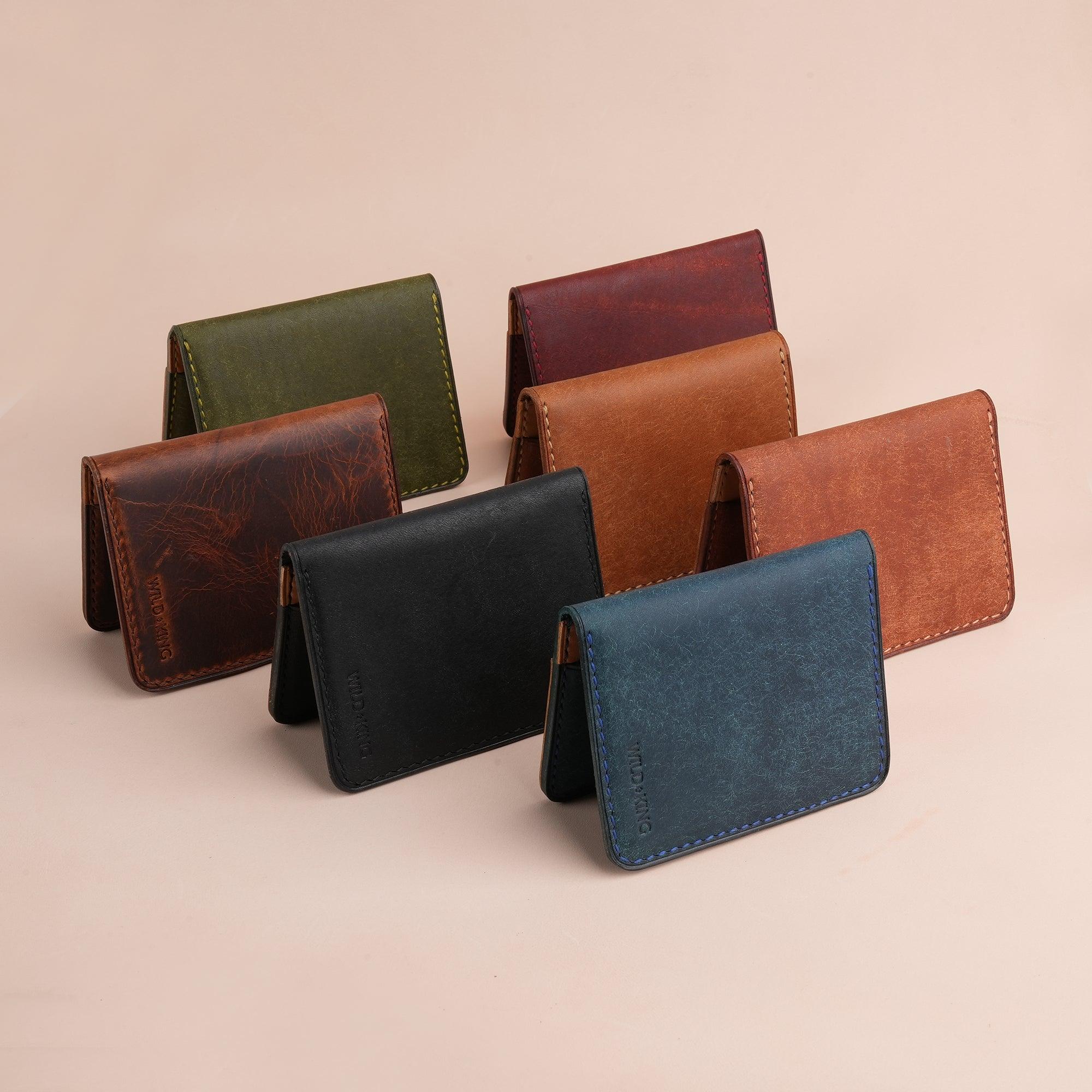 Brown Waxed Leather Bifold Card Wallet Minimalist - WildandKing