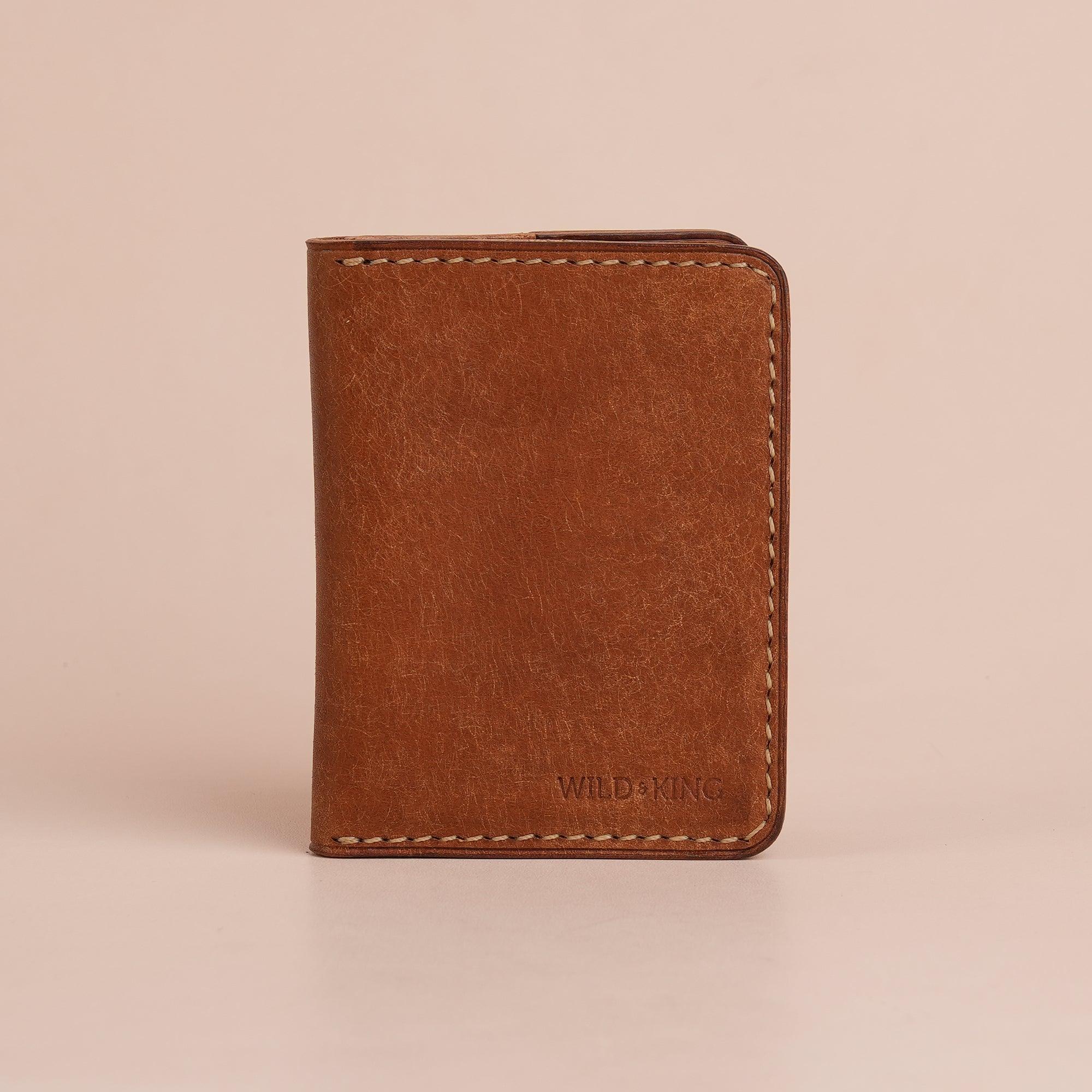 Cognac Pueblo Leather Bifold Card Wallet Minimalist - WildandKing