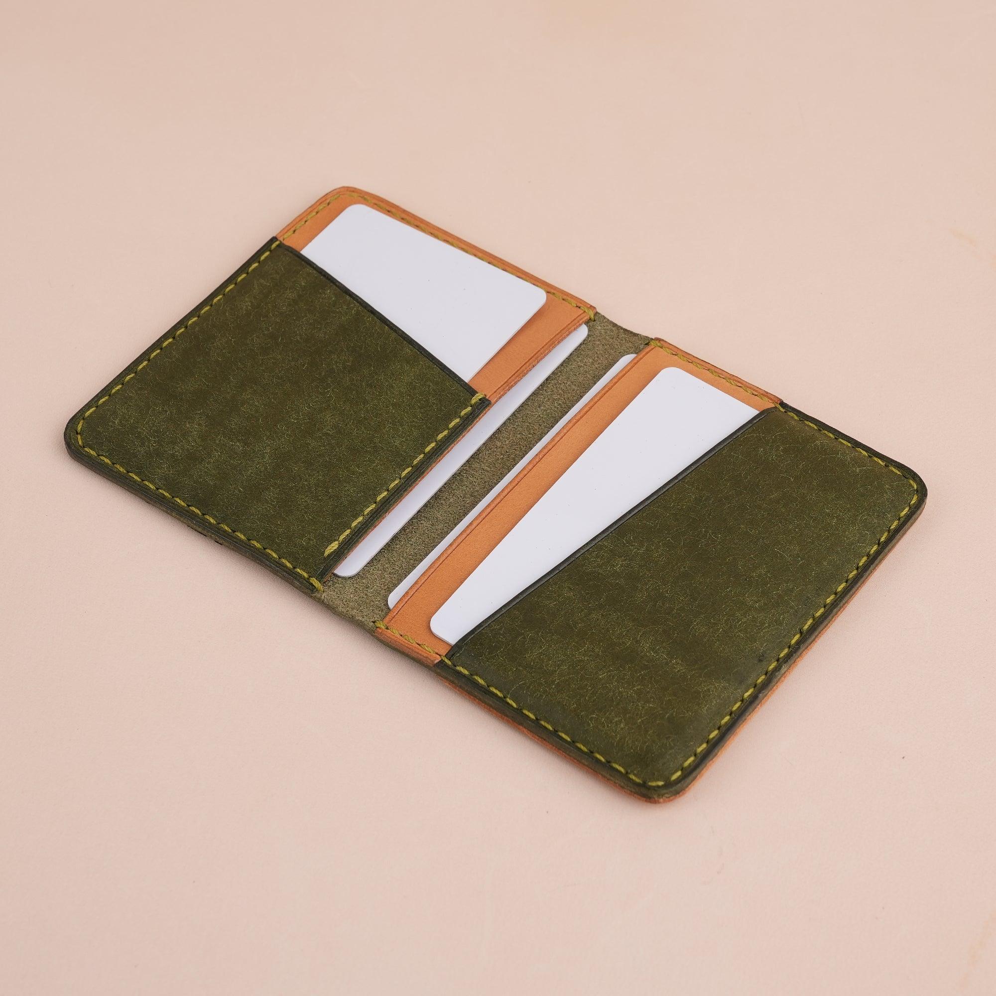 Green Pueblo Leather Bifold Card Wallet Minimalist - WildandKing