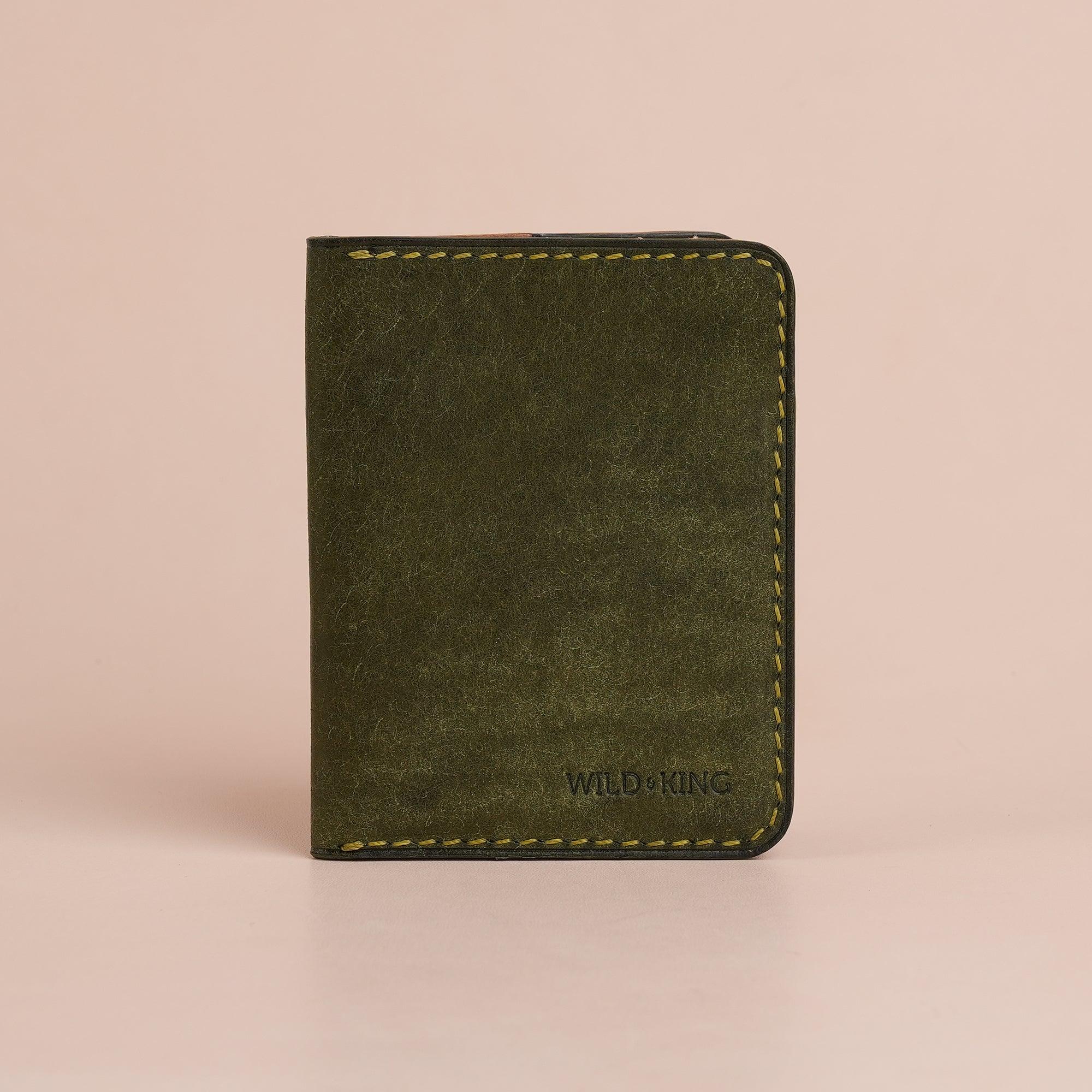 Green Pueblo Leather Bifold Card Wallet Minimalist - WildandKing