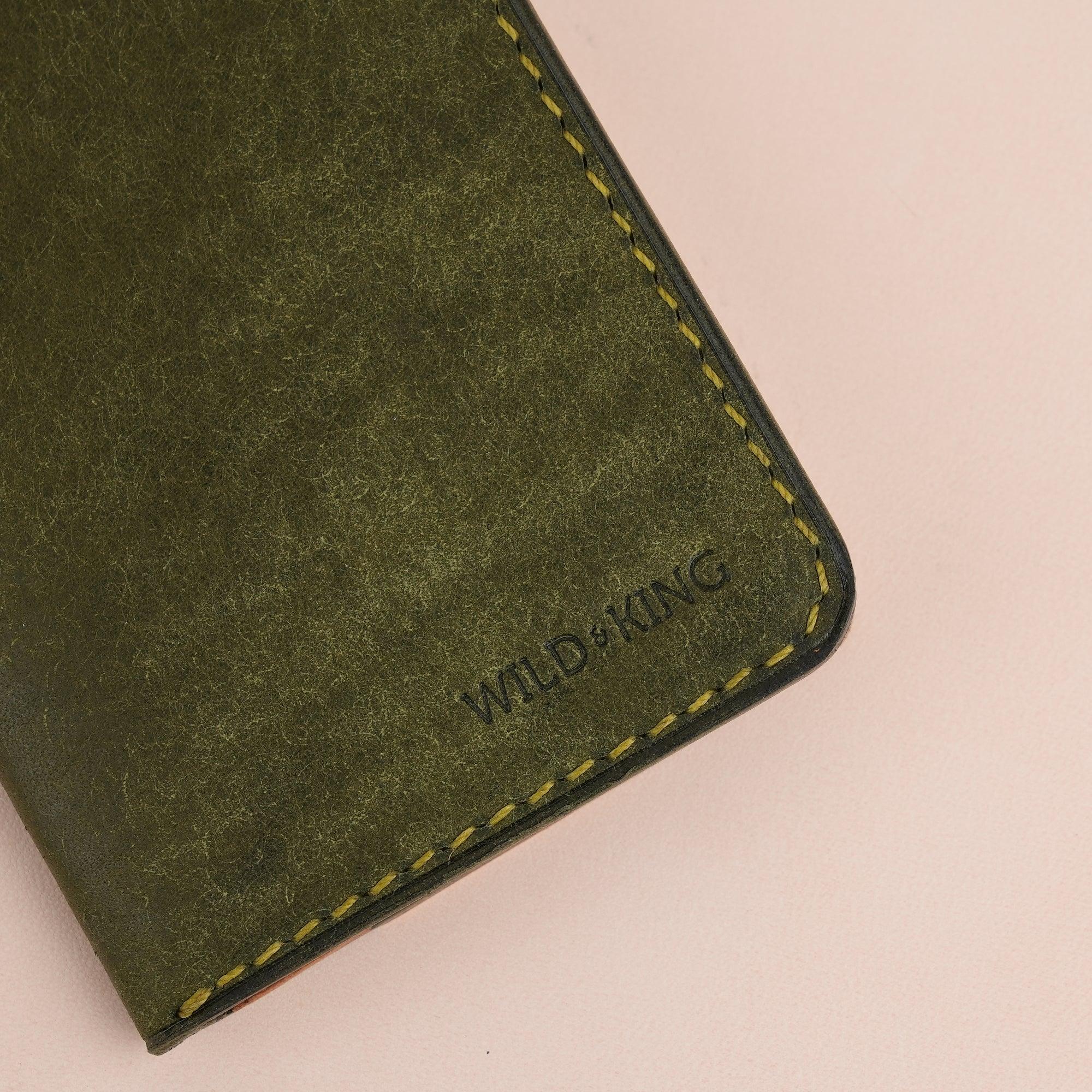 Green Pueblo Leather Bifold Card Wallet Minimalist - WildandKing