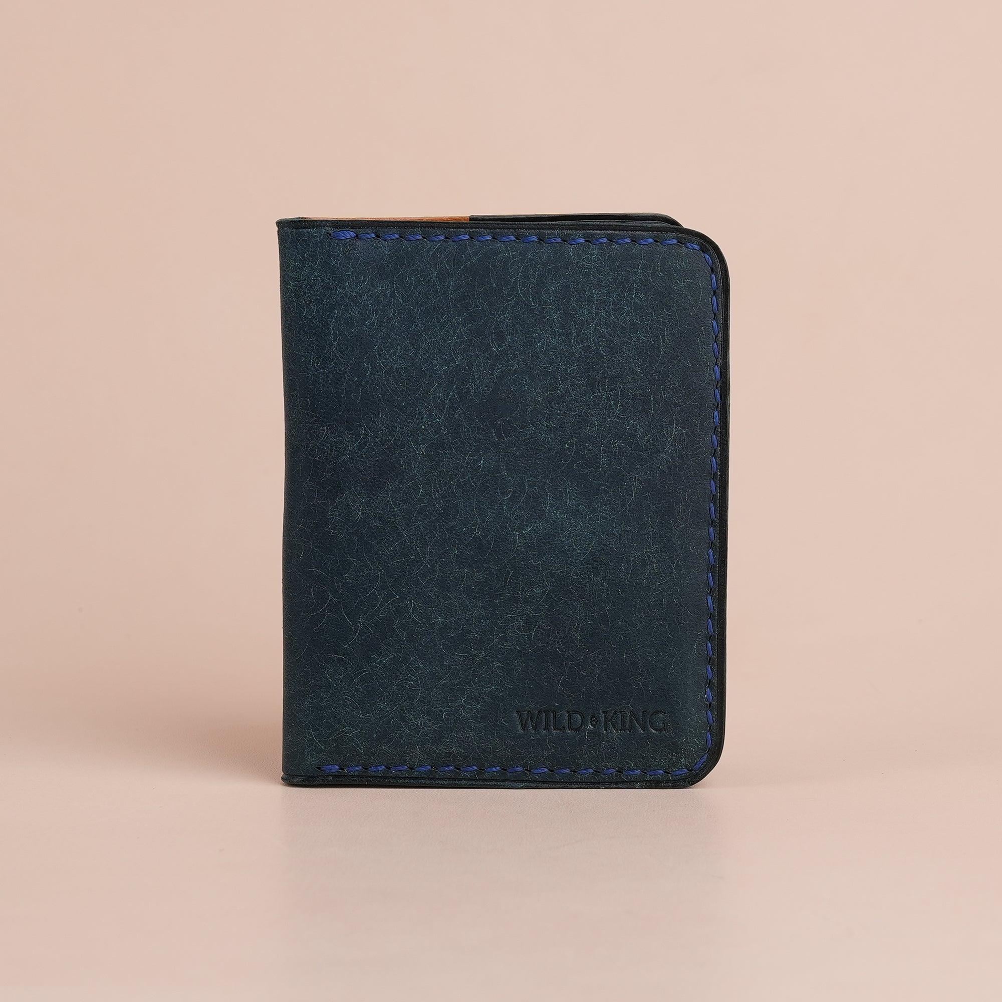 Navy Pueblo Leather Bifold Card Wallet Minimalist - WildandKing