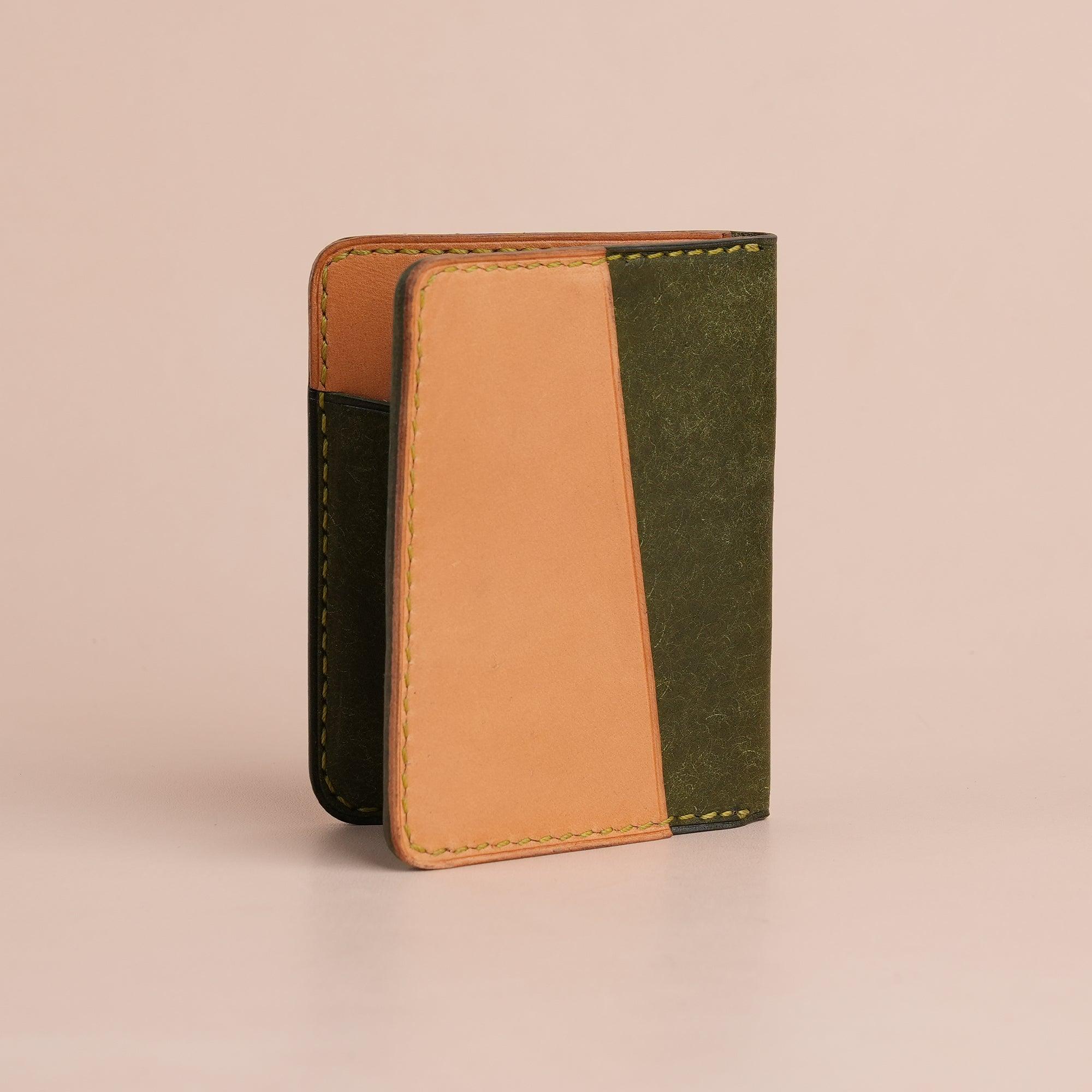 Green Pueblo Leather Bifold Card Wallet Minimalist - WildandKing