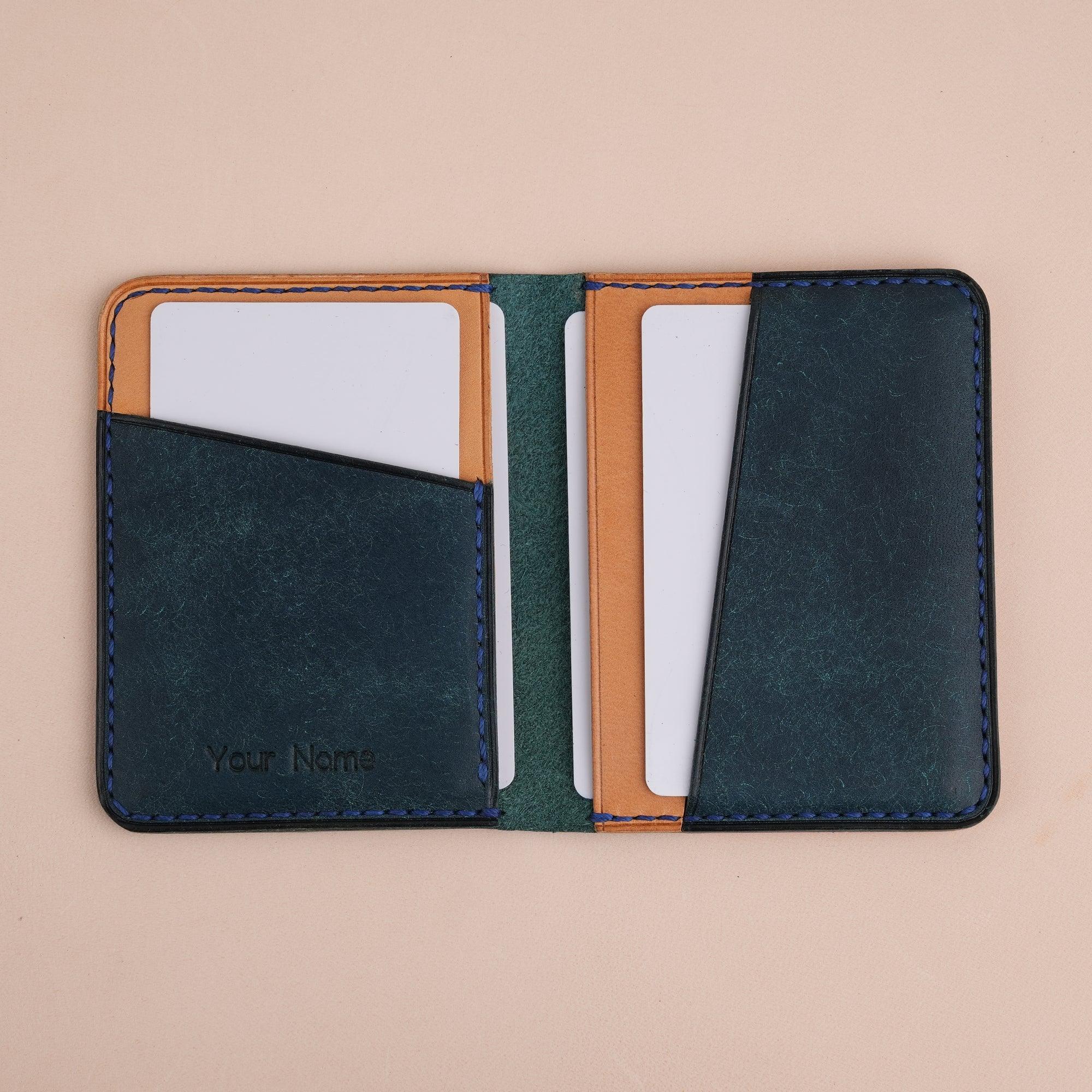 Navy Pueblo Leather Bifold Card Wallet Minimalist - WildandKing