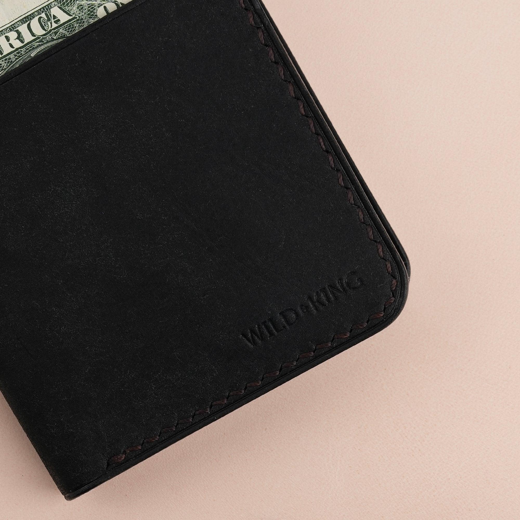 Black Pueblo Leather Minimalist Bifold Wallet - WildandKing