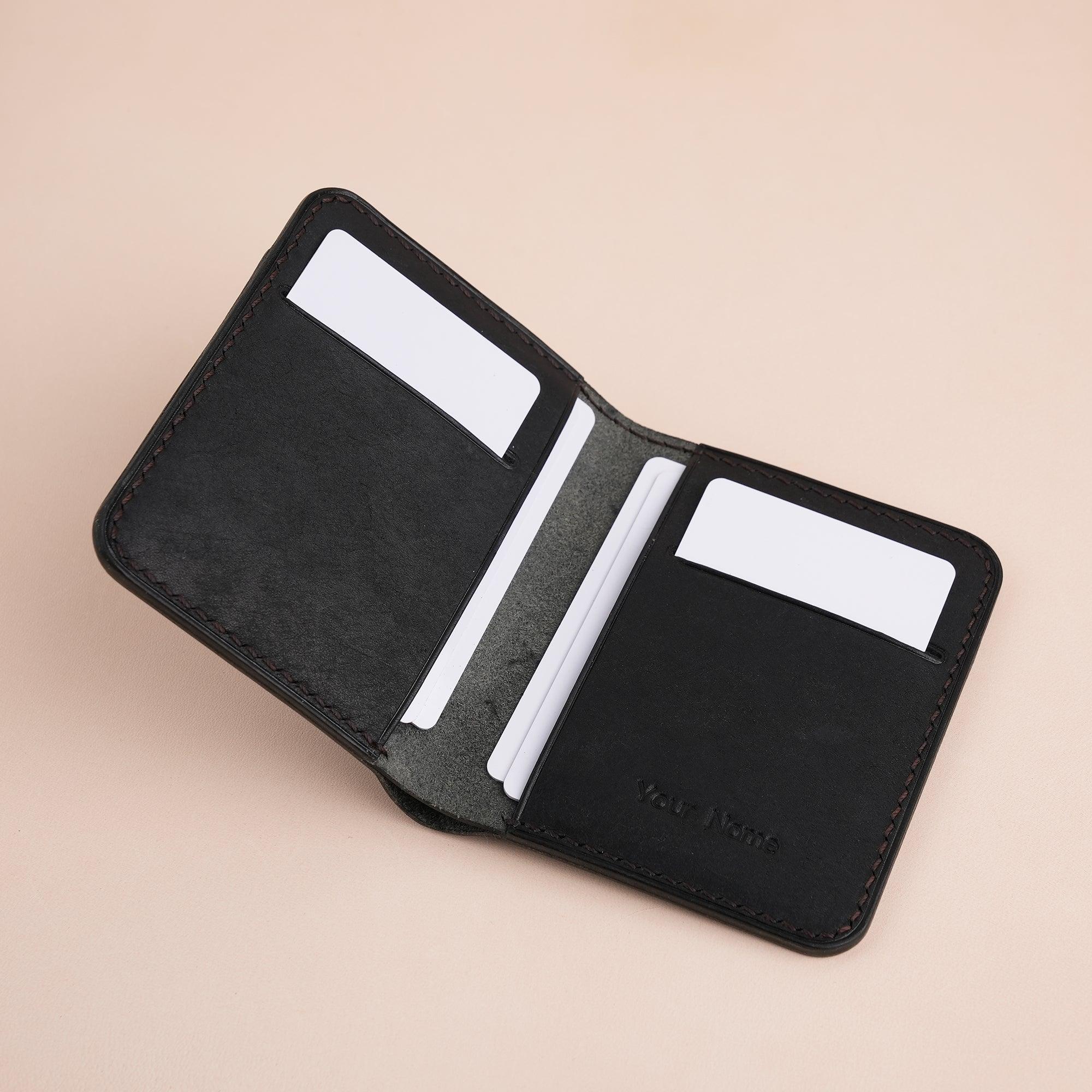 Black Pueblo Leather Minimalist Bifold Wallet - WildandKing