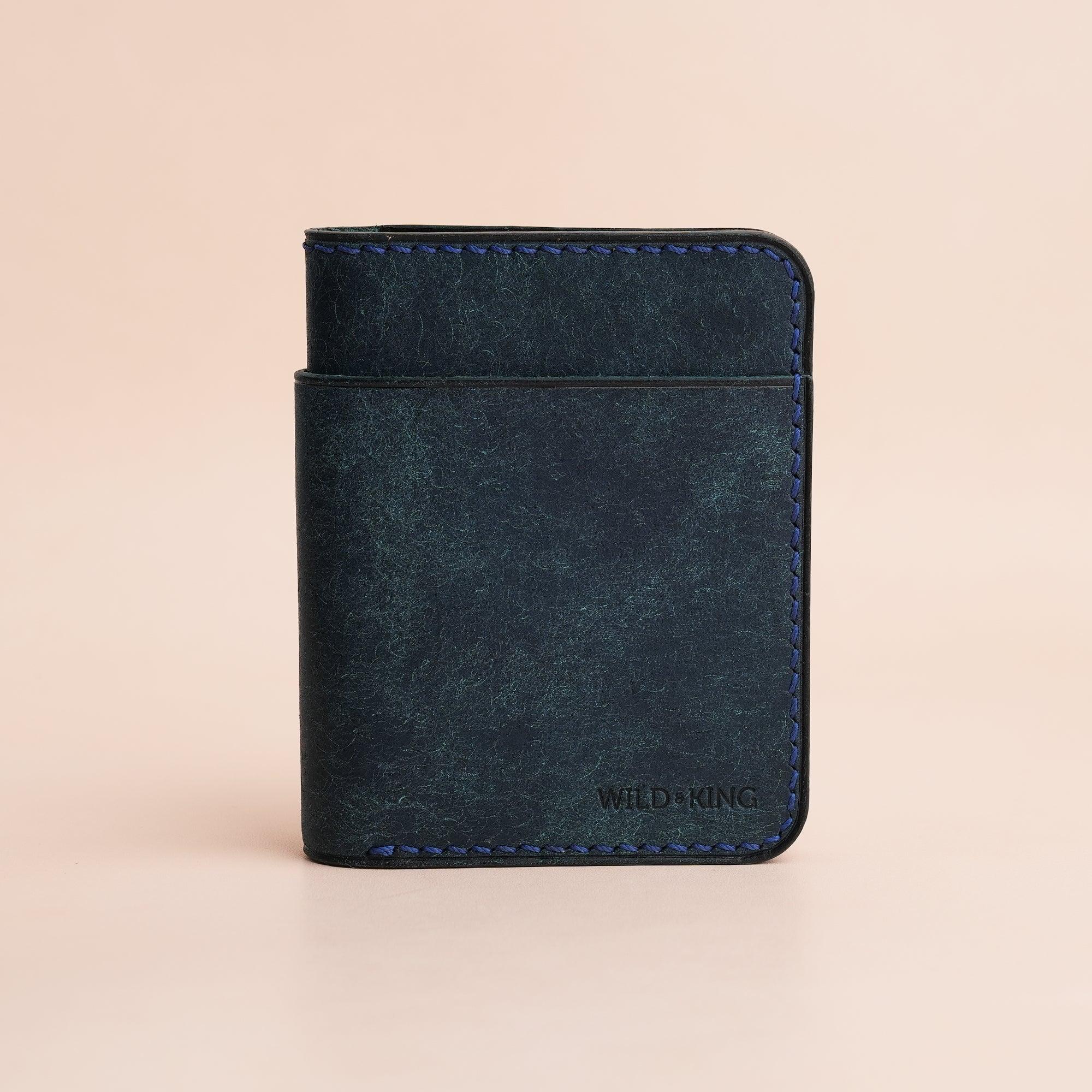 Navy Pueblo Leather Minimalist Bifold Wallet - WildandKing