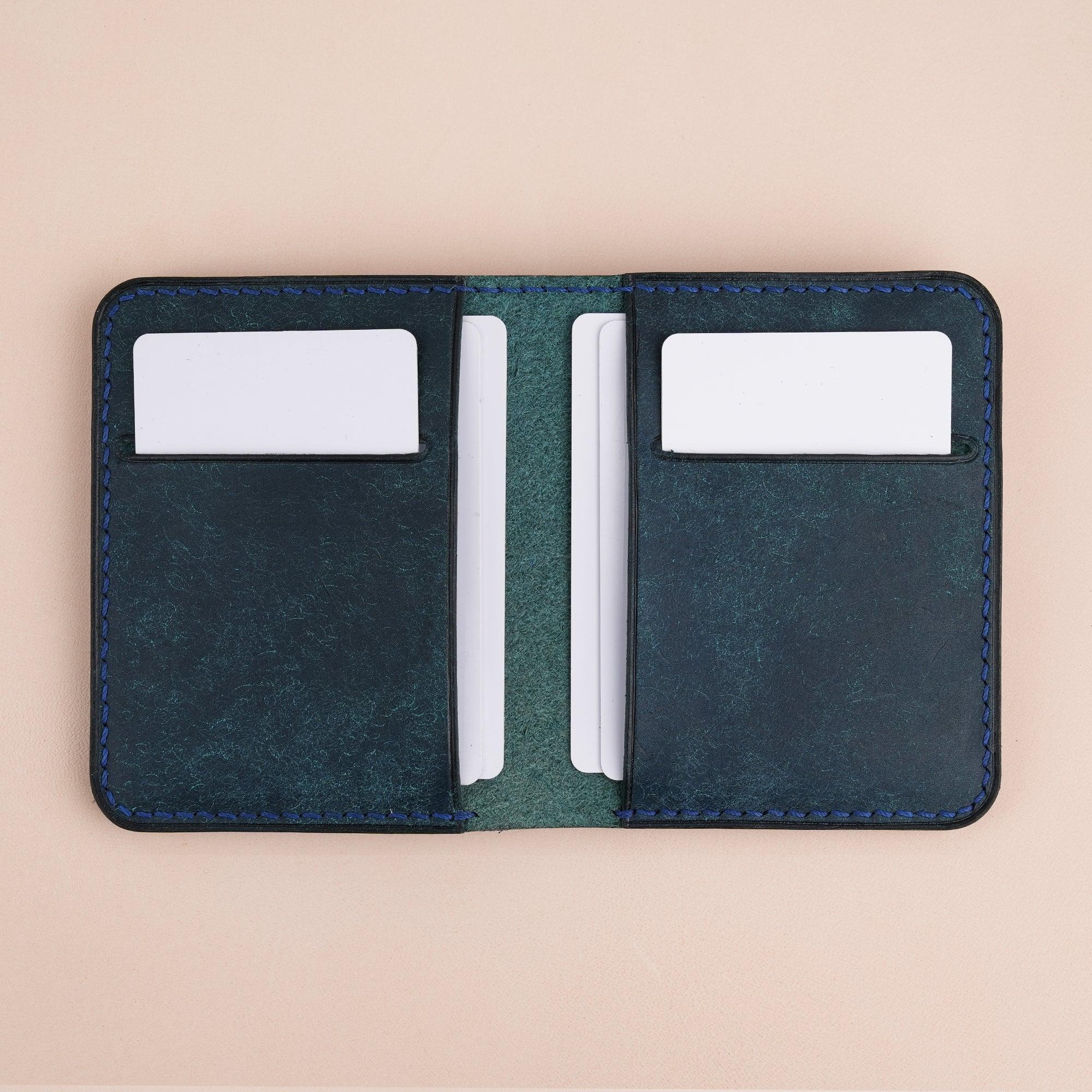 Navy Pueblo Leather Minimalist Bifold Wallet - WildandKing