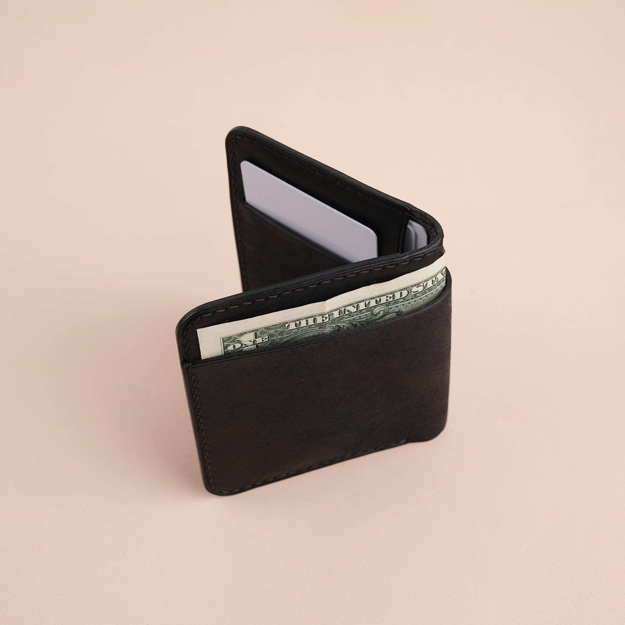 Black Pueblo Leather Minimalist Bifold Wallet - WildandKing