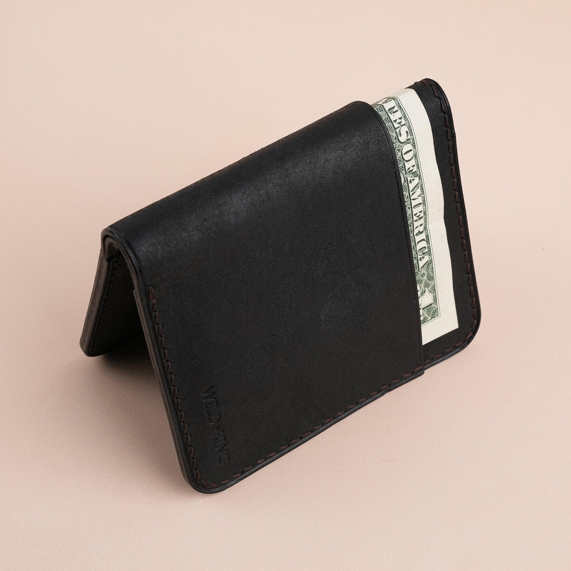 Black Pueblo Leather Minimalist Bifold Wallet - WildandKing