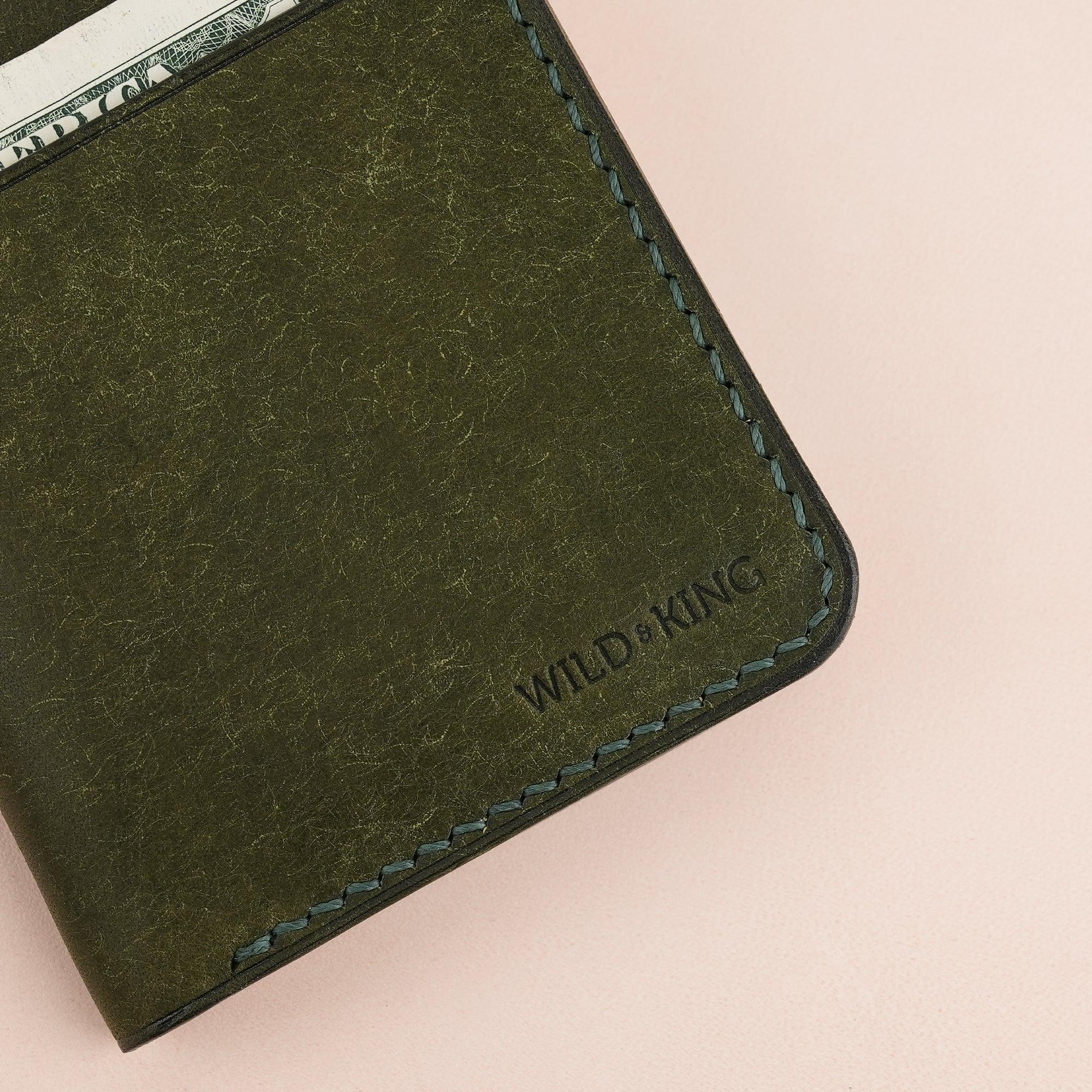 Olive Pueblo Leather Minimalist Bifold Wallet - WildandKing