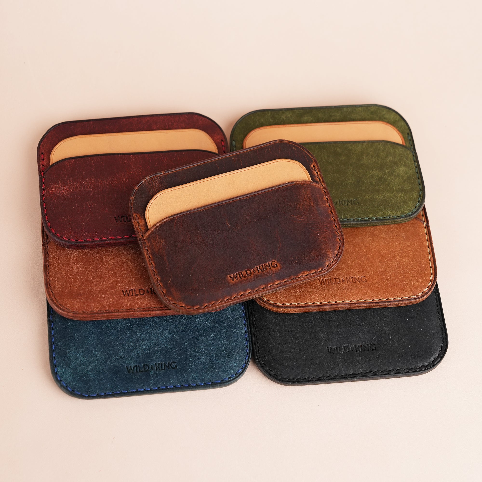 Minimalist Brown Pueblo Leather Card Holder - Seashell