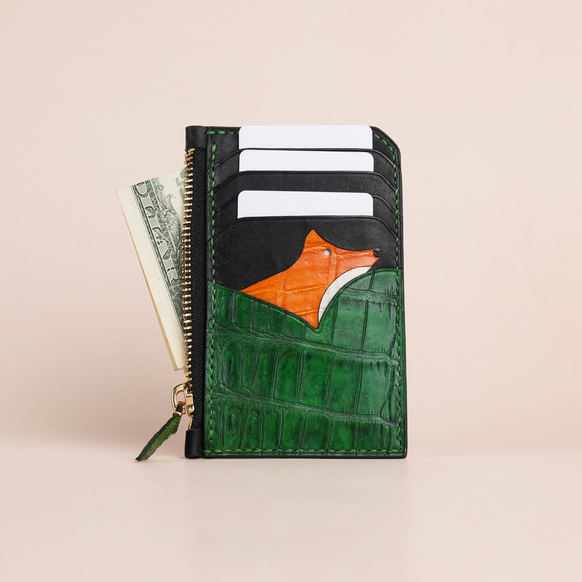 Black Pueblo Leather Zippered Credit Card Wallet - Fox Design