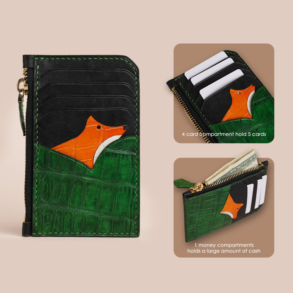 Burgundy Alligator Leather Zipper Wallet - Fox Design