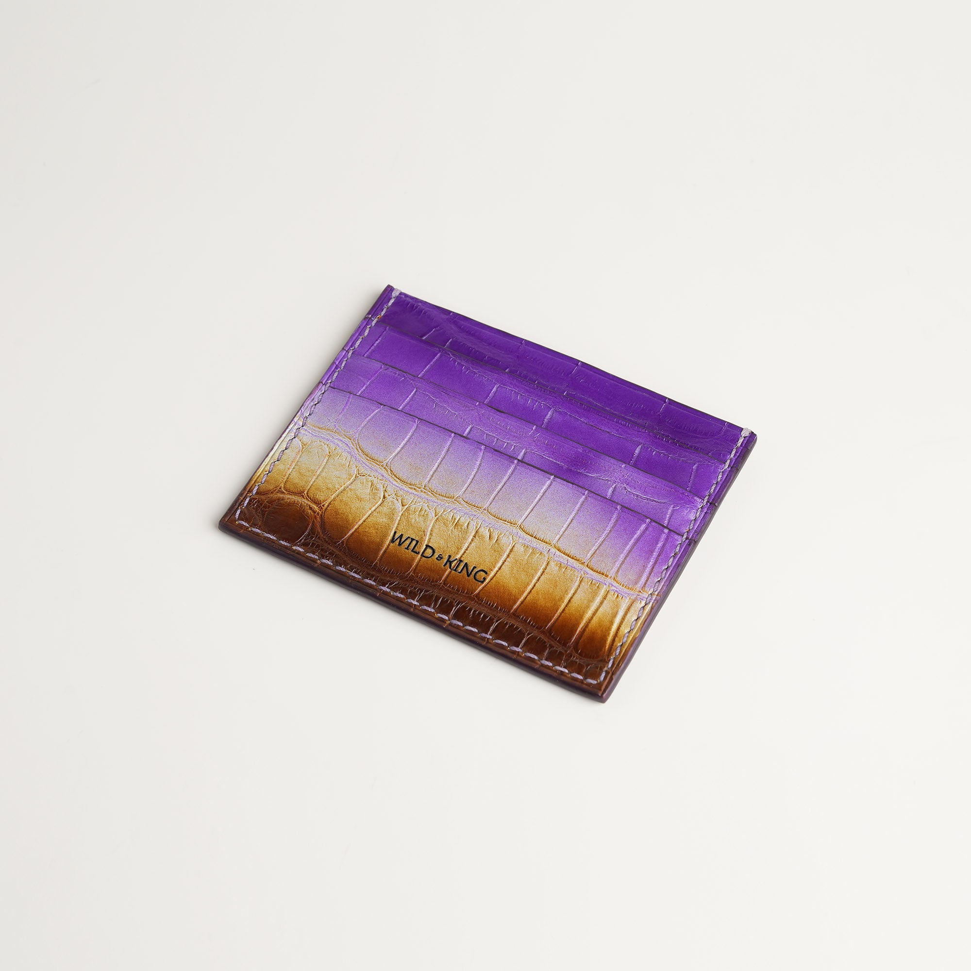 Purple Alligator Leather Card Holder - Twilight Patina