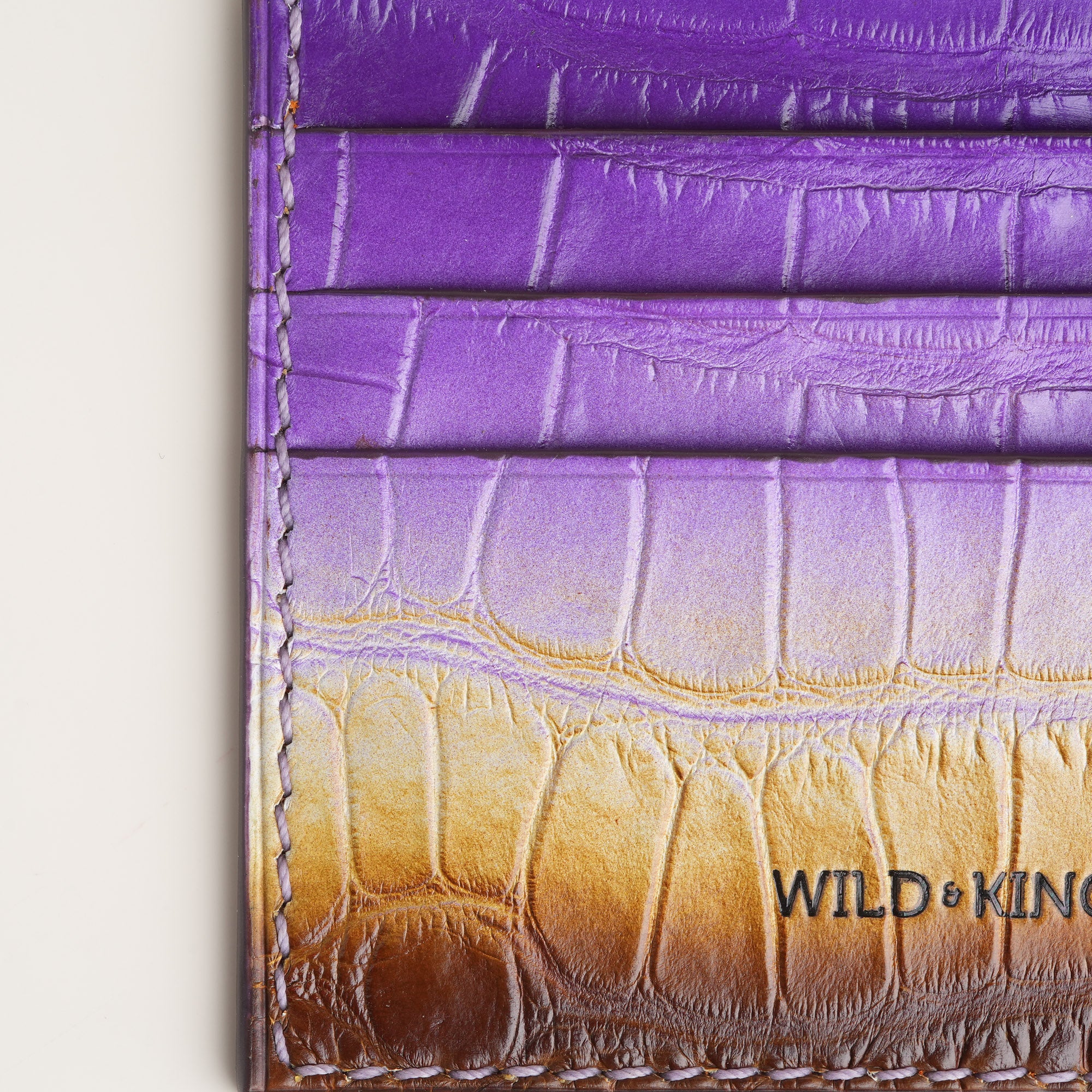 Purple Alligator Leather Card Holder - Twilight Patina