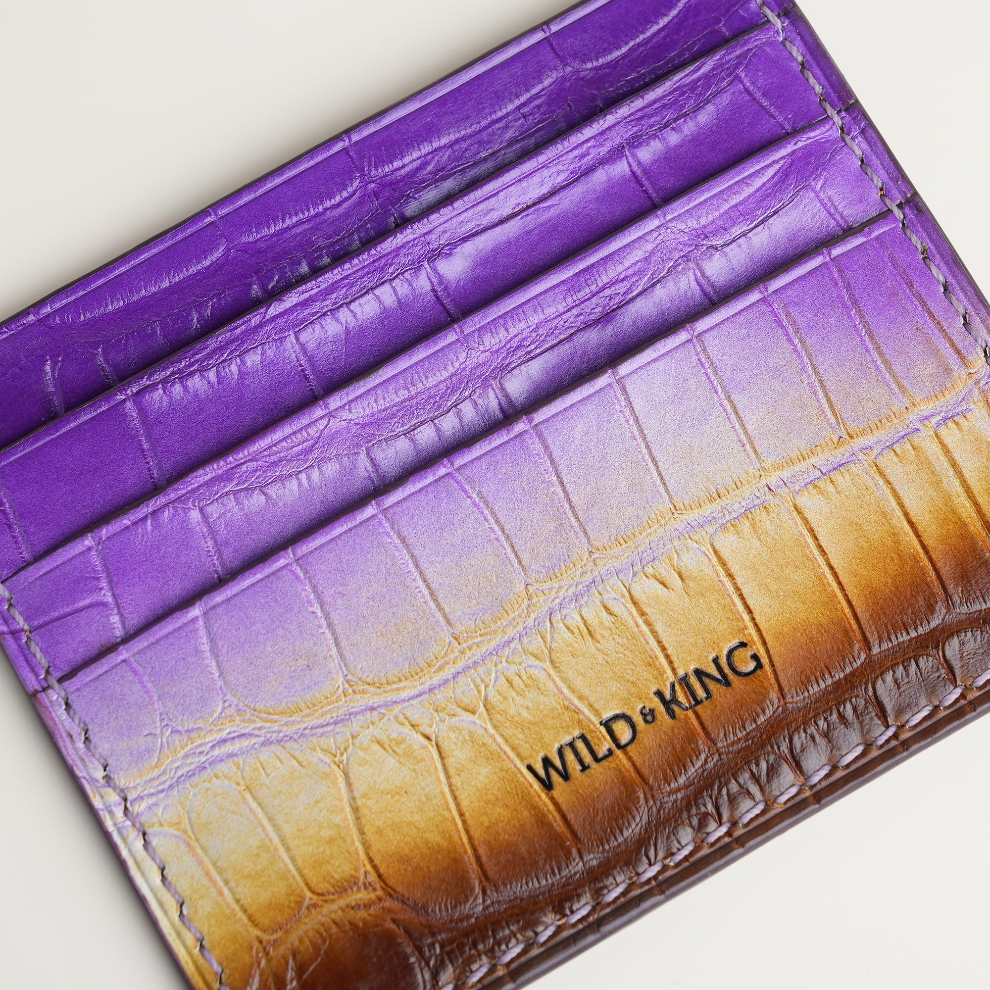 Purple Alligator Leather Card Holder - Twilight Patina