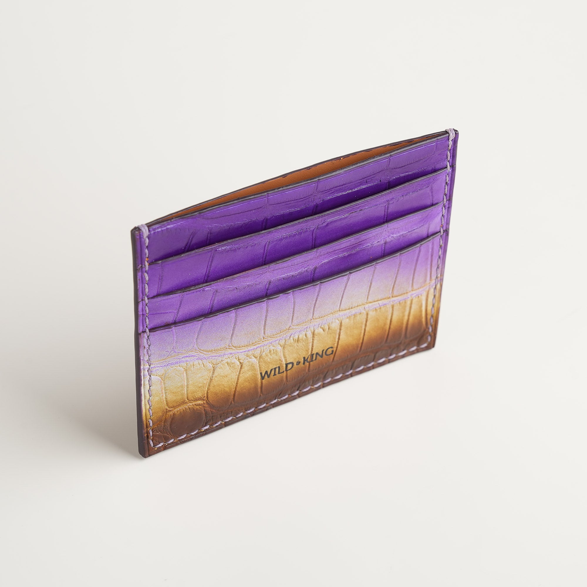 Purple Alligator Leather Card Holder - Twilight Patina