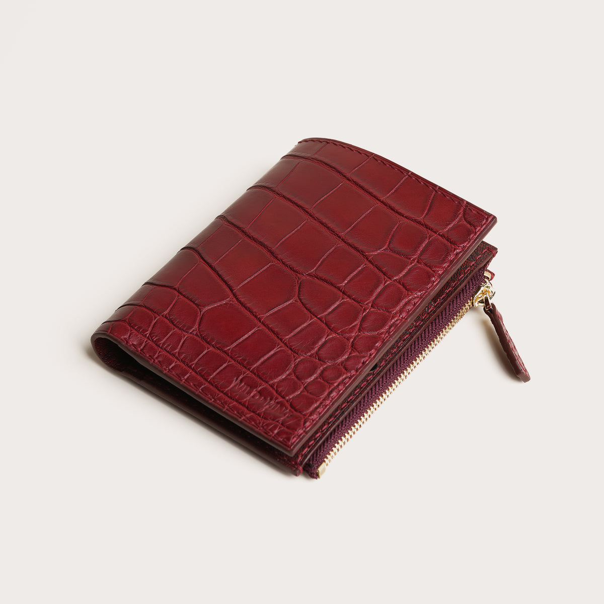 Red Alligator Leather Bifold Zipper Wallet with Snap Closure - Fox Design