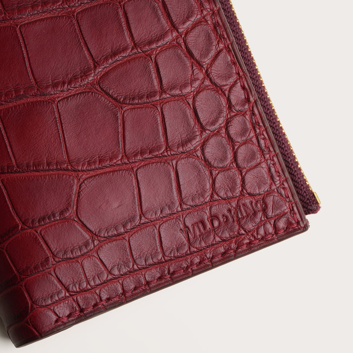 Red Alligator Leather Bifold Zipper Wallet with Snap Closure - Fox Design
