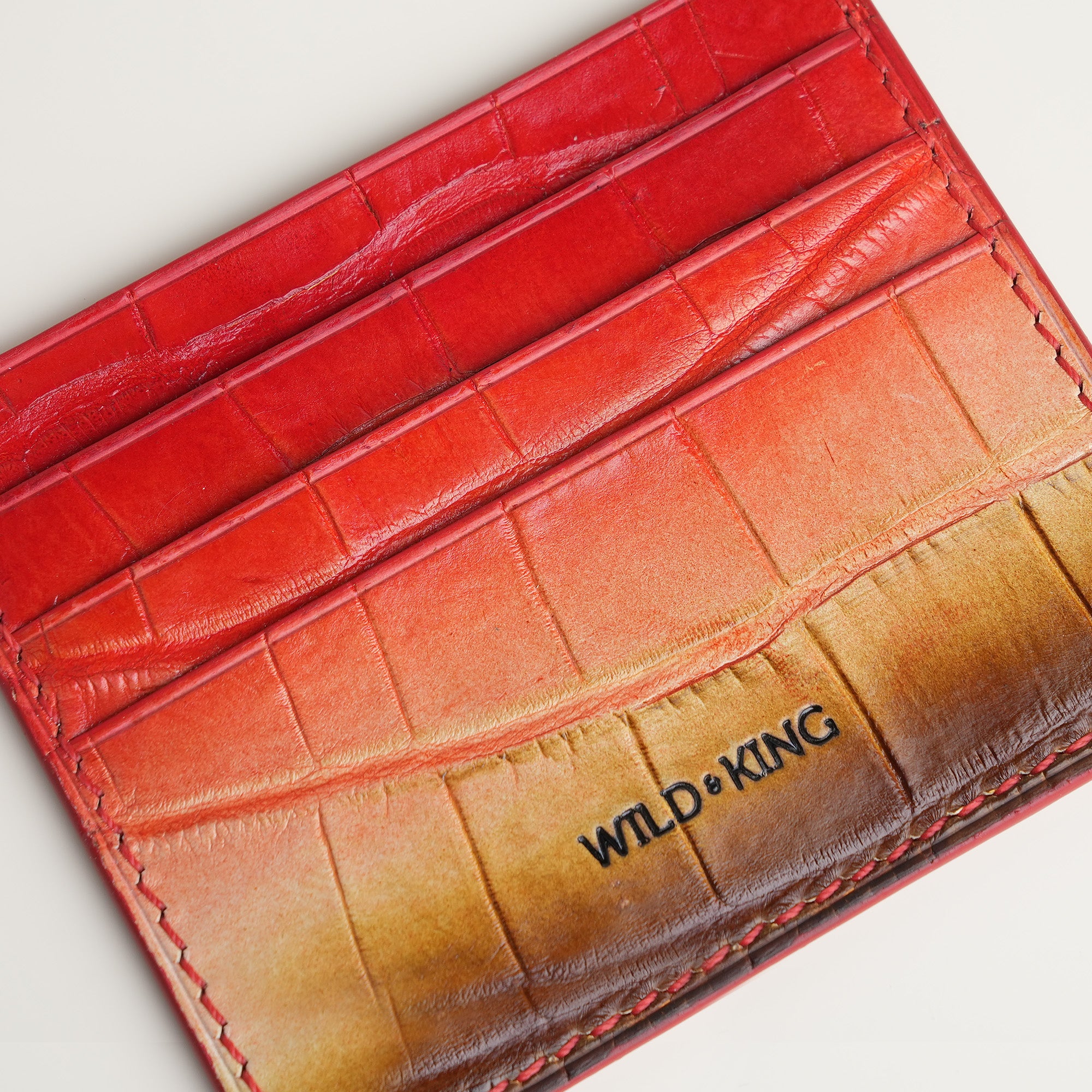 Red Alligator Leather Card Holder - Solar Patina