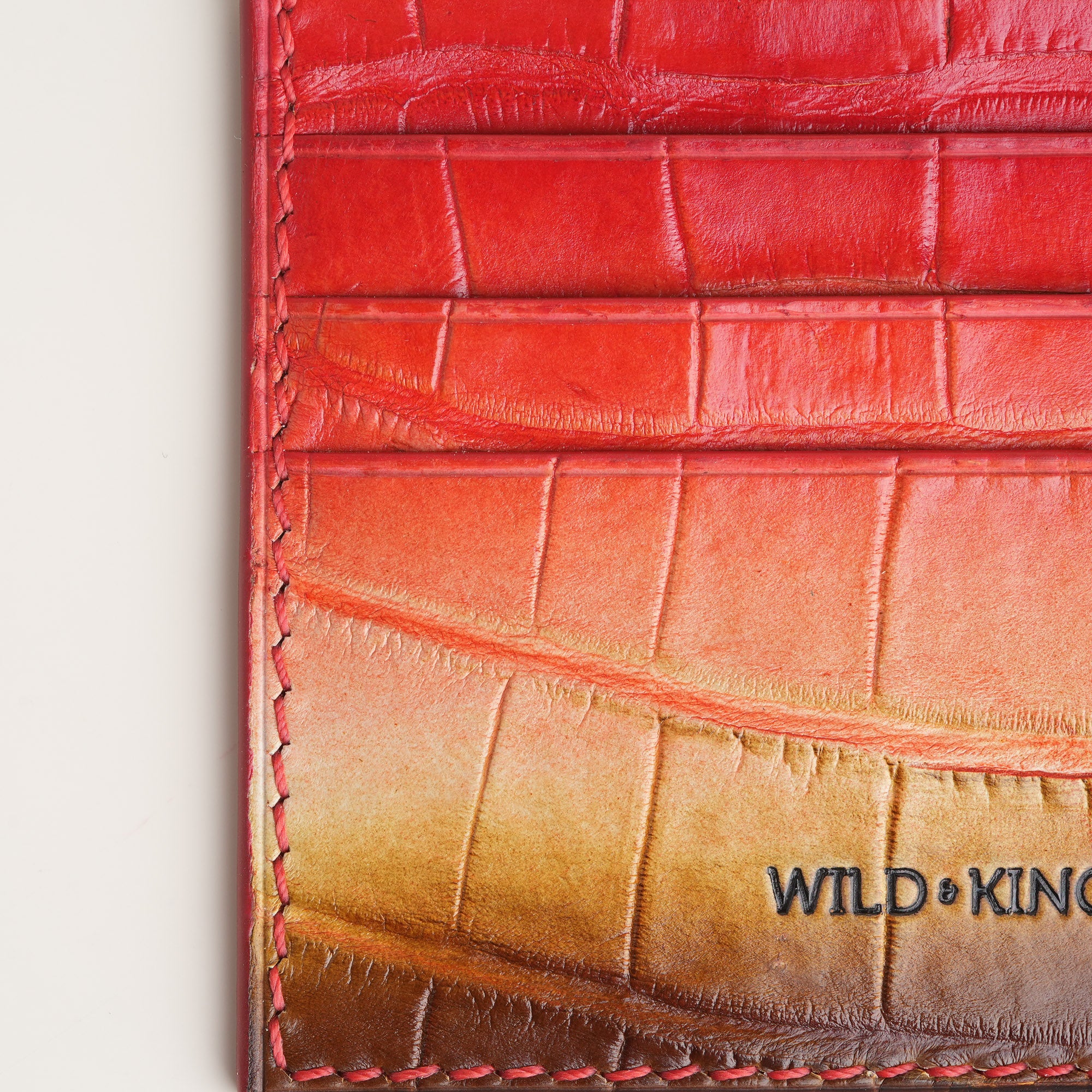 Red Alligator Leather Card Holder - Solar Patina