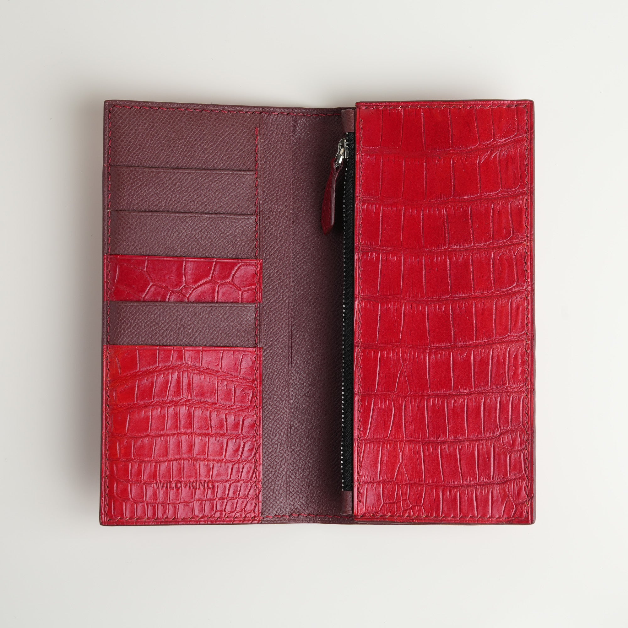 Red Crocodile Leather Long Wallet