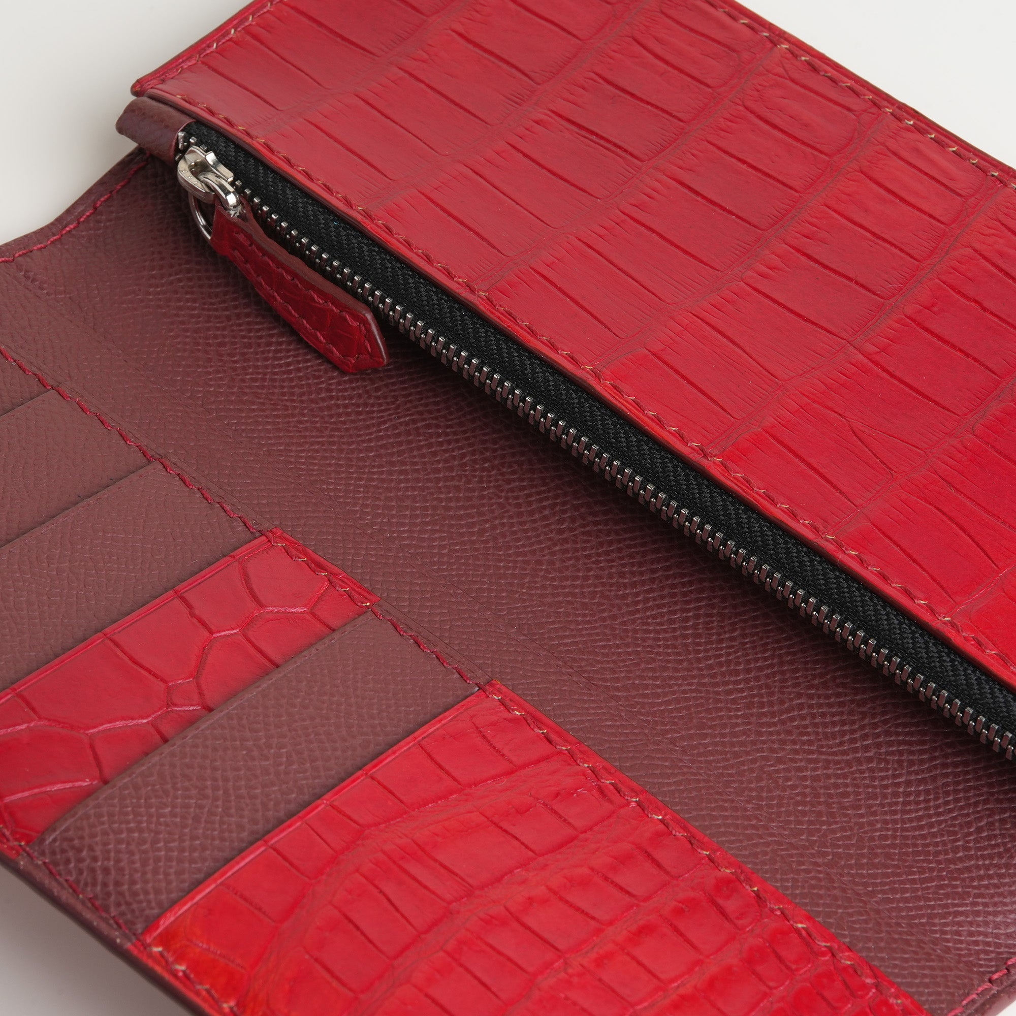 Red Crocodile Leather Long Wallet