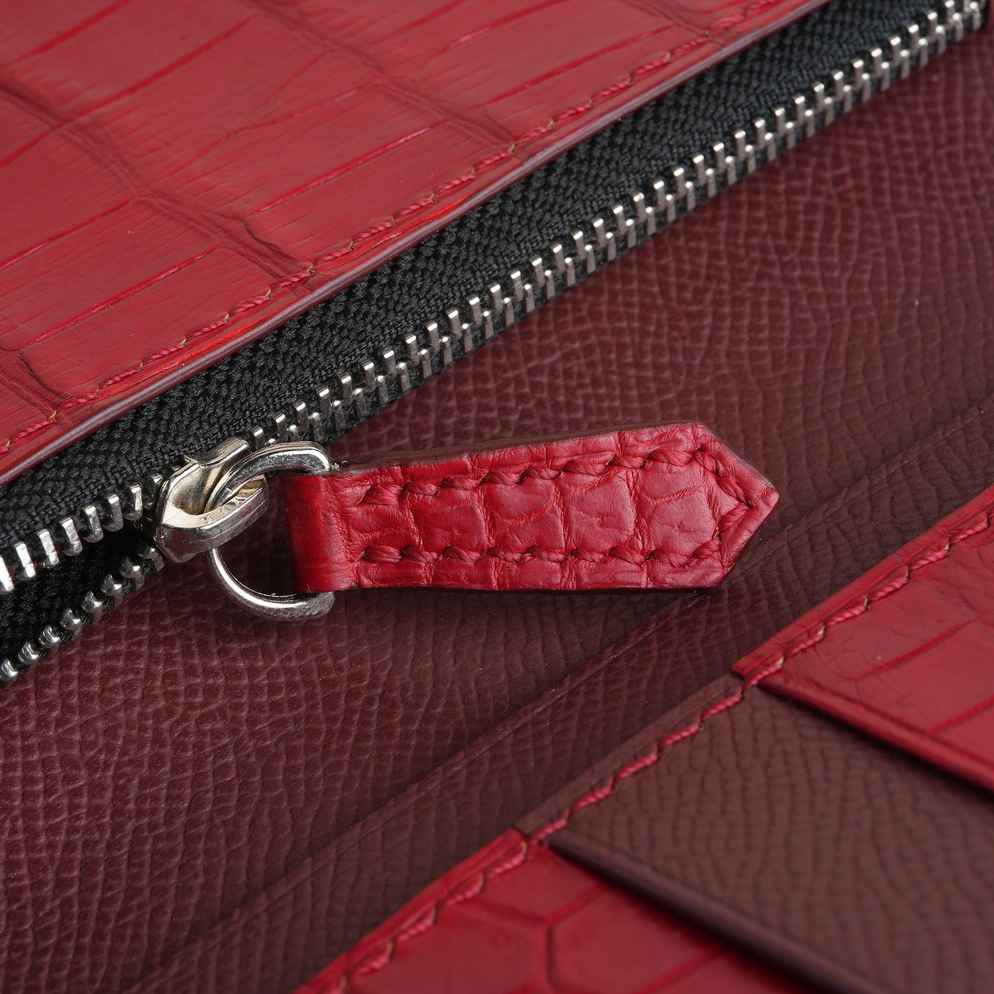 Red Crocodile Leather Long Wallet