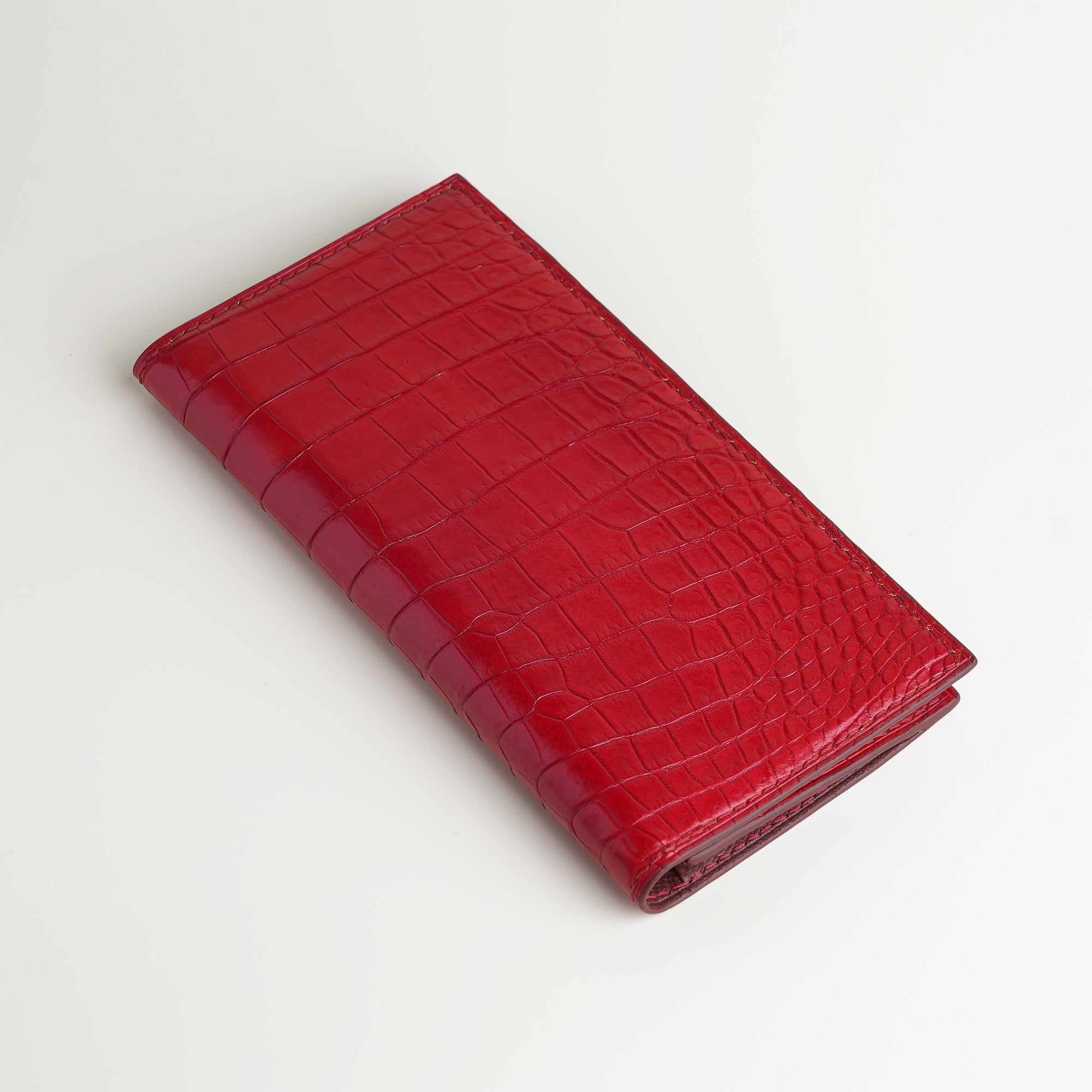 Red Crocodile Leather Long Wallet